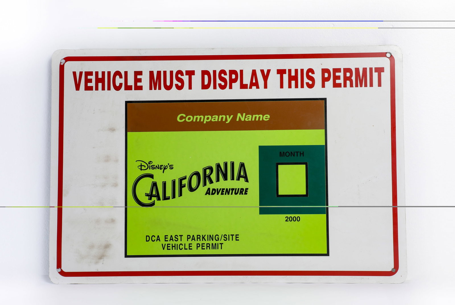 Disney’s California Adventure Cast Parking Permit Sign (2000) (1 of 4)