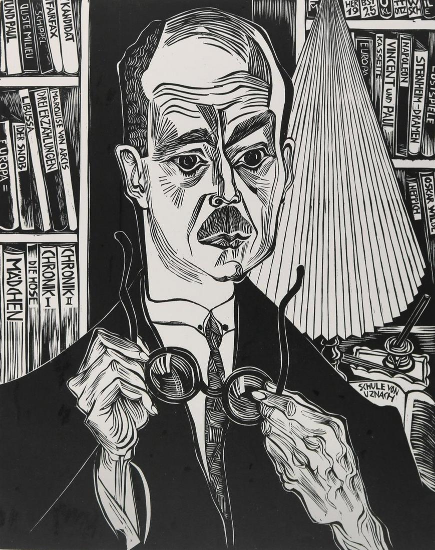 Felixmüller, Conrad: (1897 Dresden - Berlin 1977). Bildnis Arnold Schönberg. Holzschnitt auf Hahnemühle-Vélin, 1925. 24,9 x 39,3 cm. - Erschien in kl. Auflage bei der Griffelkunst, 1951. - Söhn 334 c (