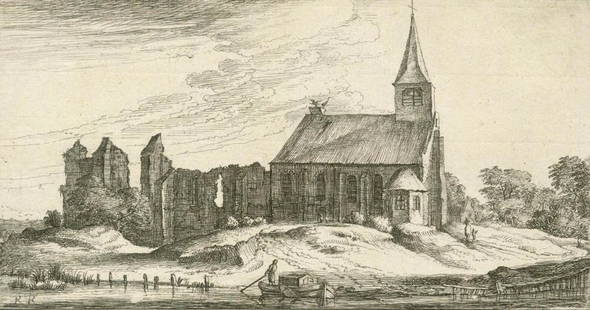 Roghman, Geertruydt: (1625 Amsterdam 1657). Sloter Kerck. Radierung auf feinem Bütten. Blatt 7 aus Plaisante Lantschappen... Na 't Leven getekent..., nach Roelant Roghman, bei C. J. Visscher. Blattgröße 12,