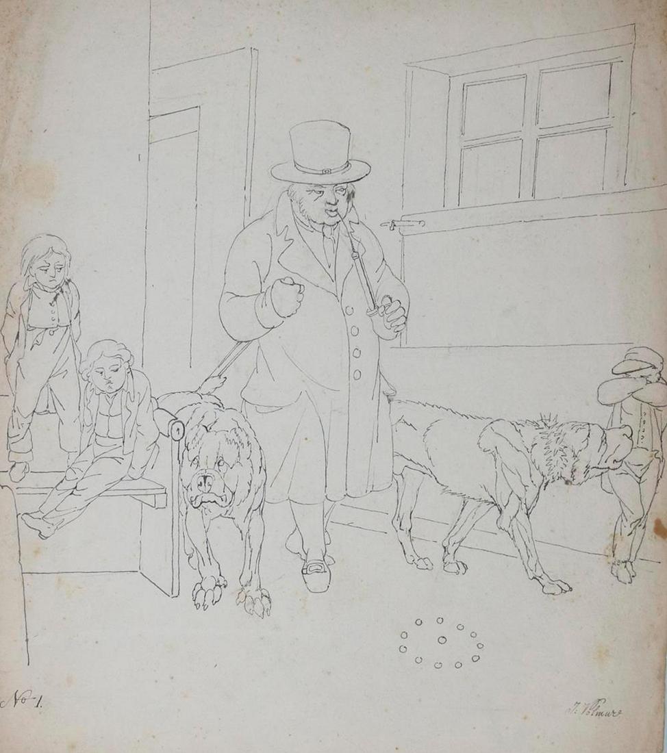 Volmar, Joseph Simon: (1796 Bern 1865). 10 aufgeklebte Bl. mit überwieg. fig. Darst. Überwieg. Tuschfederzeichnungen. 8°-4°. Tls. sign., tls. dat., tls. verso weitere Zeichn. Auf Unterl. verso bez. - Tl