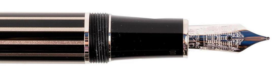 Montblanc.: Füllfederhalter und Rollerball. Writers Edition Thomas Mann 2009. Schwarz u. Silber. Korpus & Kappe aus Edelharz mit platinierten Intarsien. Beschläge platiniert. Federstärke M. 18 ct.-