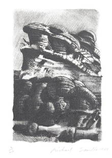 Sandle,D.u.M.: Stooks & Bushes. 6 Kaltnadelradierungen von Michael Sandle mit einem Gedicht seines Bruders Doug Sandle. Baden-Baden, Ed. Galerie Suzanne Fischer 1979. 4°. Mit 6 sign., dat. u. num. Kaltnadelradi
