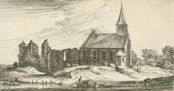 Roghman, Geertruydt: (1625 Amsterdam 1657). Sloter Kerck. Radierung auf feinem Bütten. Blatt 7 aus Plaisante Lantschappen... Na 't Leven getekent..., nach Roelant Roghman, bei C. J. Visscher. Blattgröße 12,