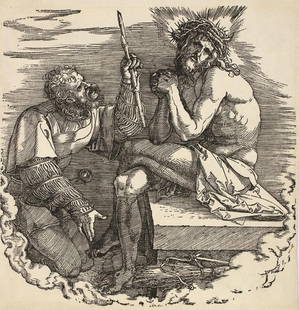 Albrecht Durer, Christ, Man of Sorrows: Durer, Albrecht: (1471 Nuremberg 1528). Title Page - Christ, Man of Sorrows. Woodcut from the Great Woodcut Passion. 19.6 x 19.7 cm. (1511). B. 4, Meder 113, editions after 1511, without text on the r