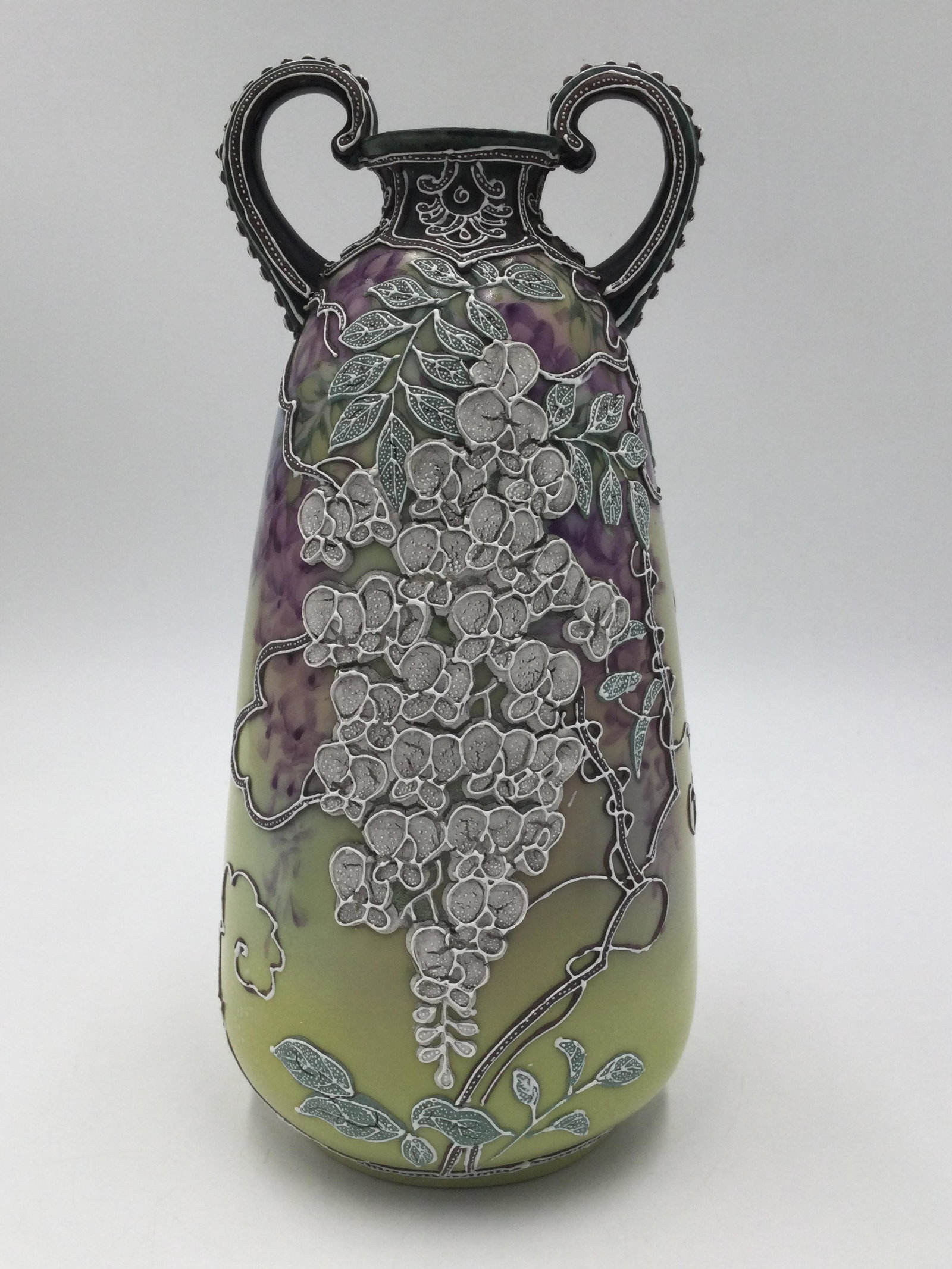 Nippon Morimura Lavender & Floral Hand Painted Vase: Nippon Morimura Lavender & Floral Hand Painted Vase . Approximate size is 10" tall x 1.5" across mouth x 3.5" across base. Free Warehouse pick up, No In-house shipping. Free Pick-up at our warehouse. 