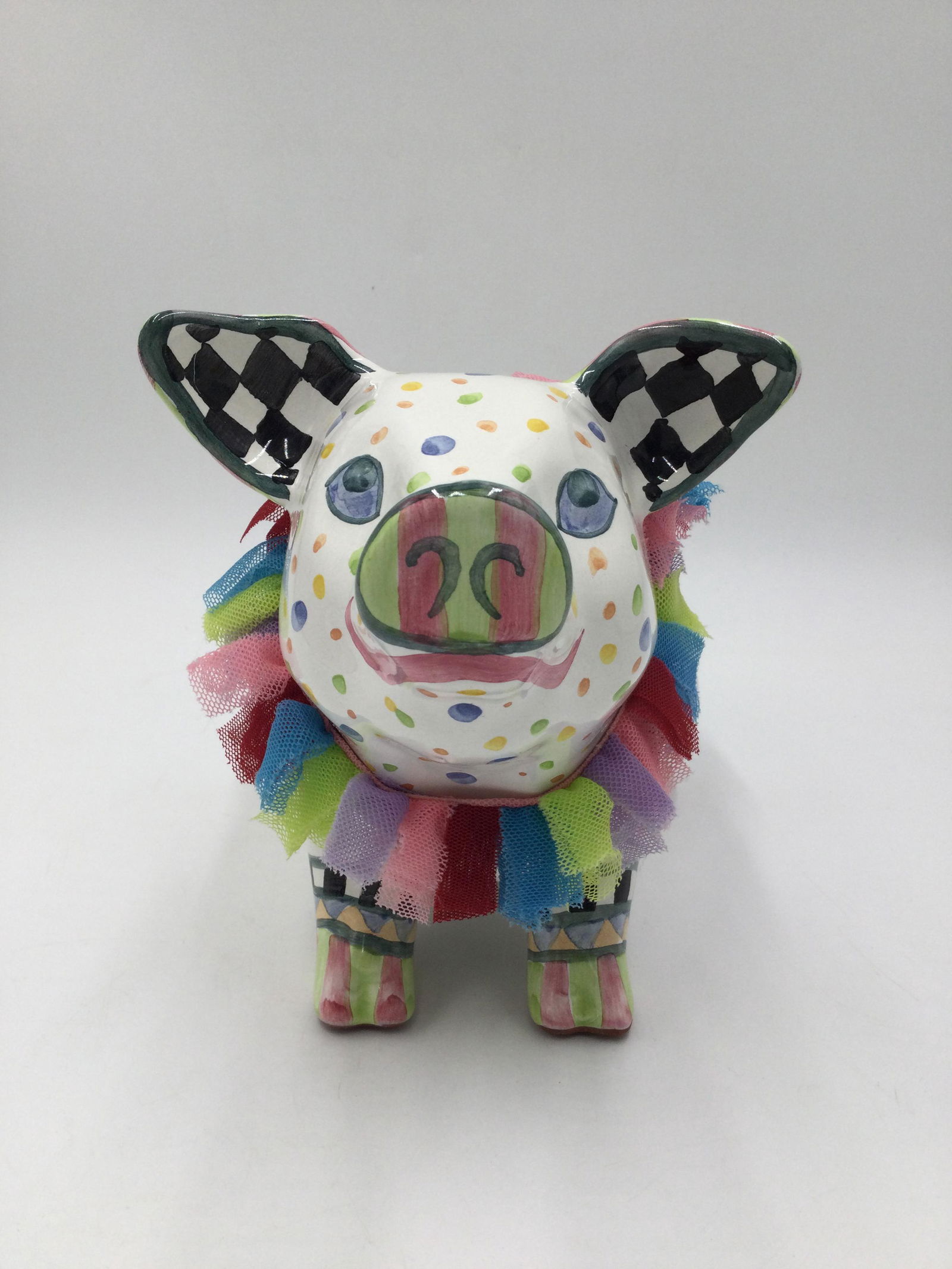 2007 McKenzie Childs Piggy Bank: 2007 McKenzie Childs Piggy Bank. Approximately 7inches tall x 5.5 inches wide. Free pick-up at our warehouse. Shipping is done by a 3rd party shipper and invoiced separately, please review our shippin