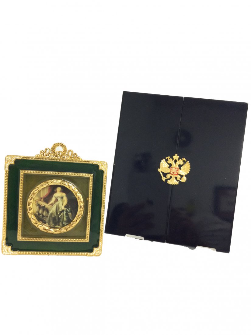 Faberge Green Guilloche Enamel Gilt Jeweled Frame (1 of 5)