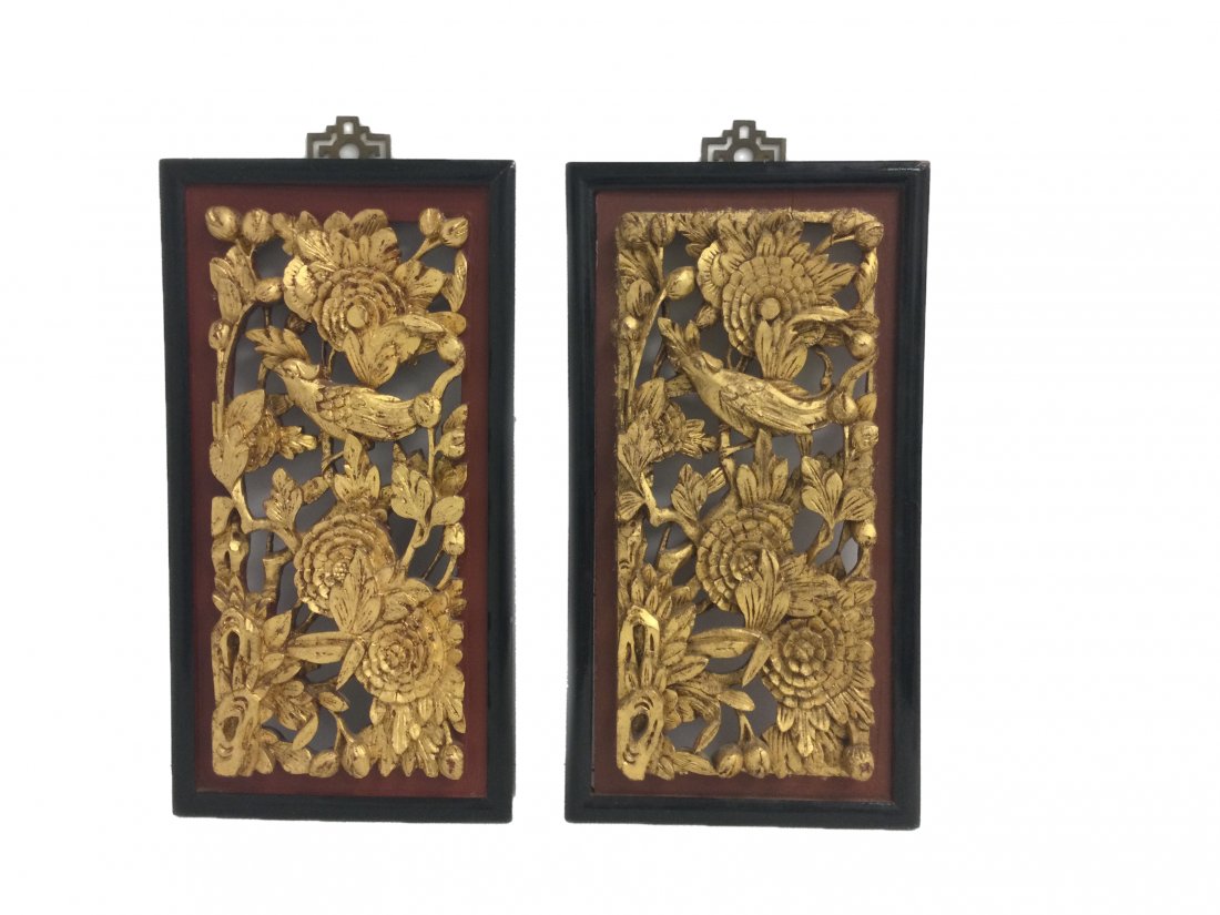 Chinese Temple Gold Gilt Carved Panels With Birds (1 of 3)