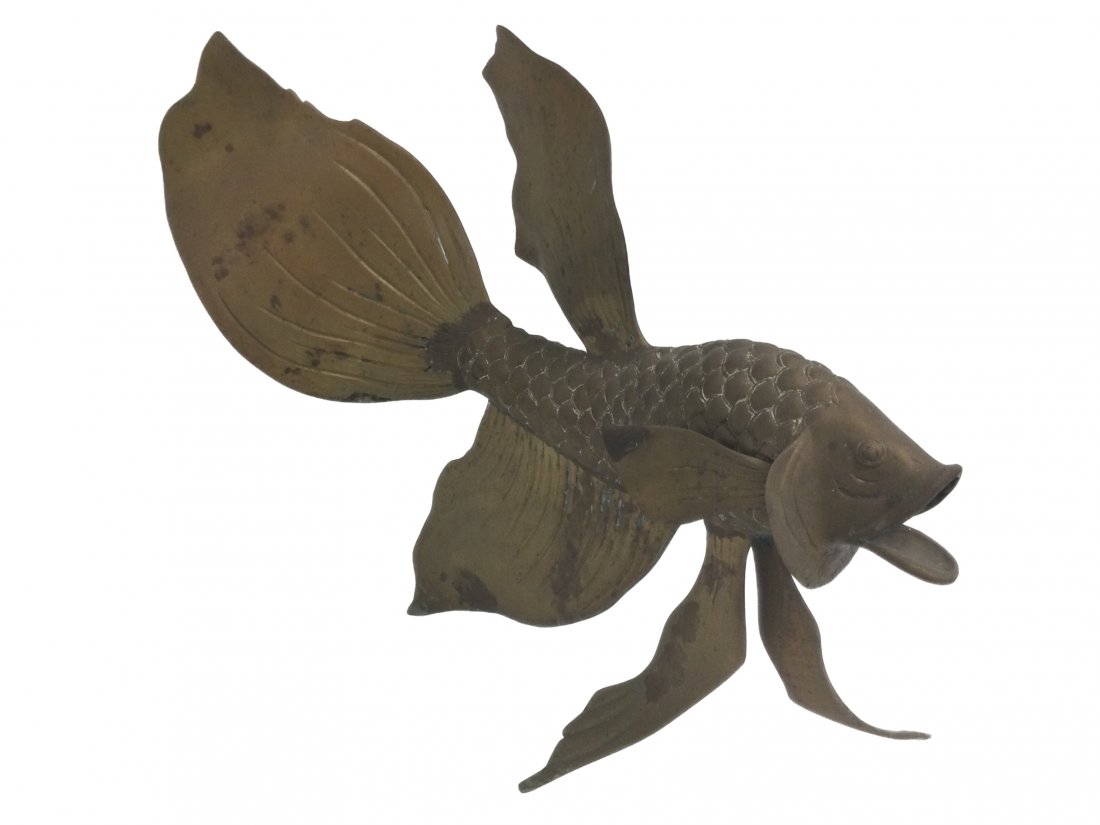 Large Brass Sculpture of a Fighting Fish (1 of 3)