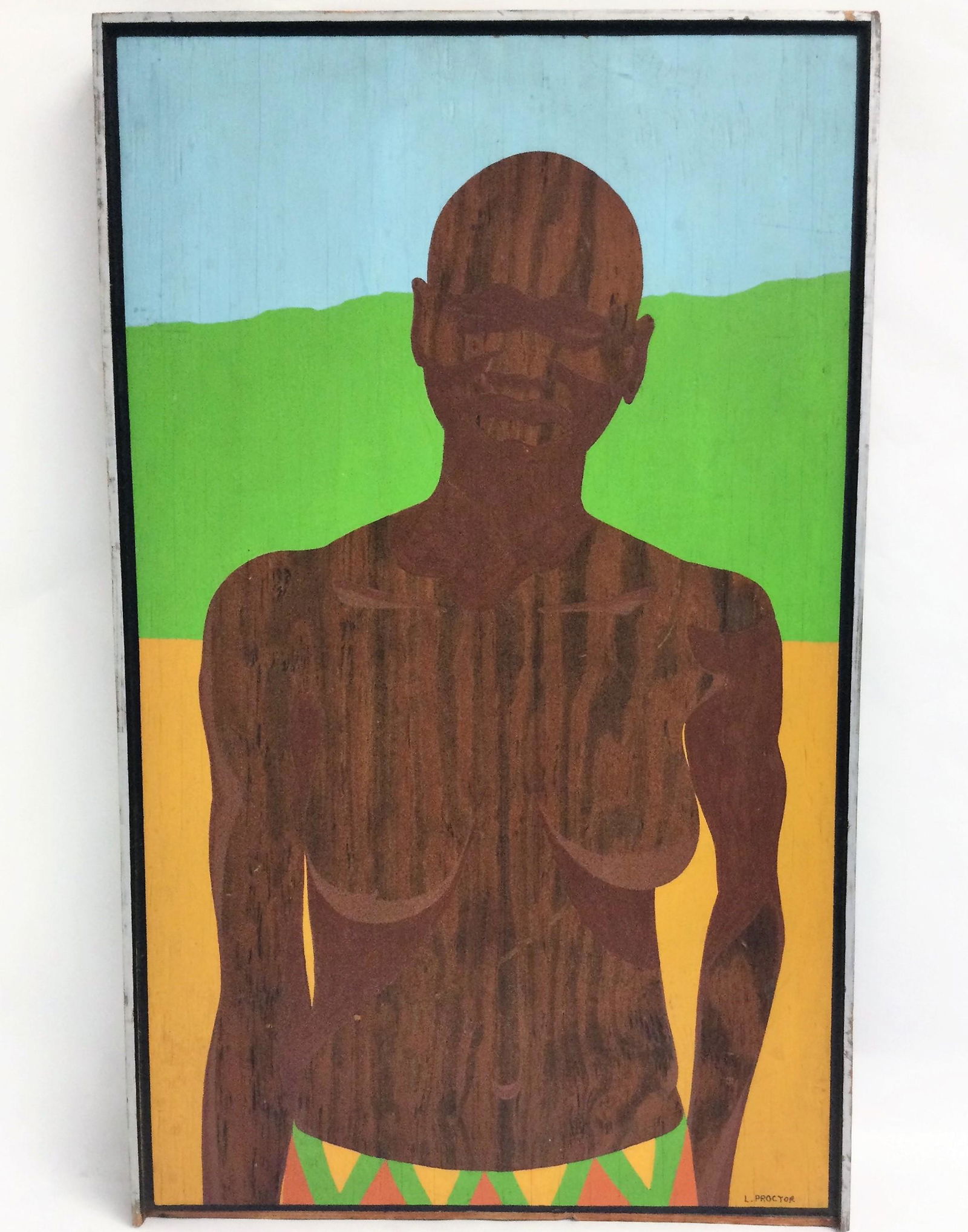 Oil on Board Signed L. Proctor Tribal Female Figure: Oil on Board Signed L. Proctor Tribal Female Figure. Measuring Approximately 28 tall x 17 wide - frame 29 tall x 18 wide x 2 deep. Approximate weight 8 Pounds. Absolute Will not Ship, free pick up, fr