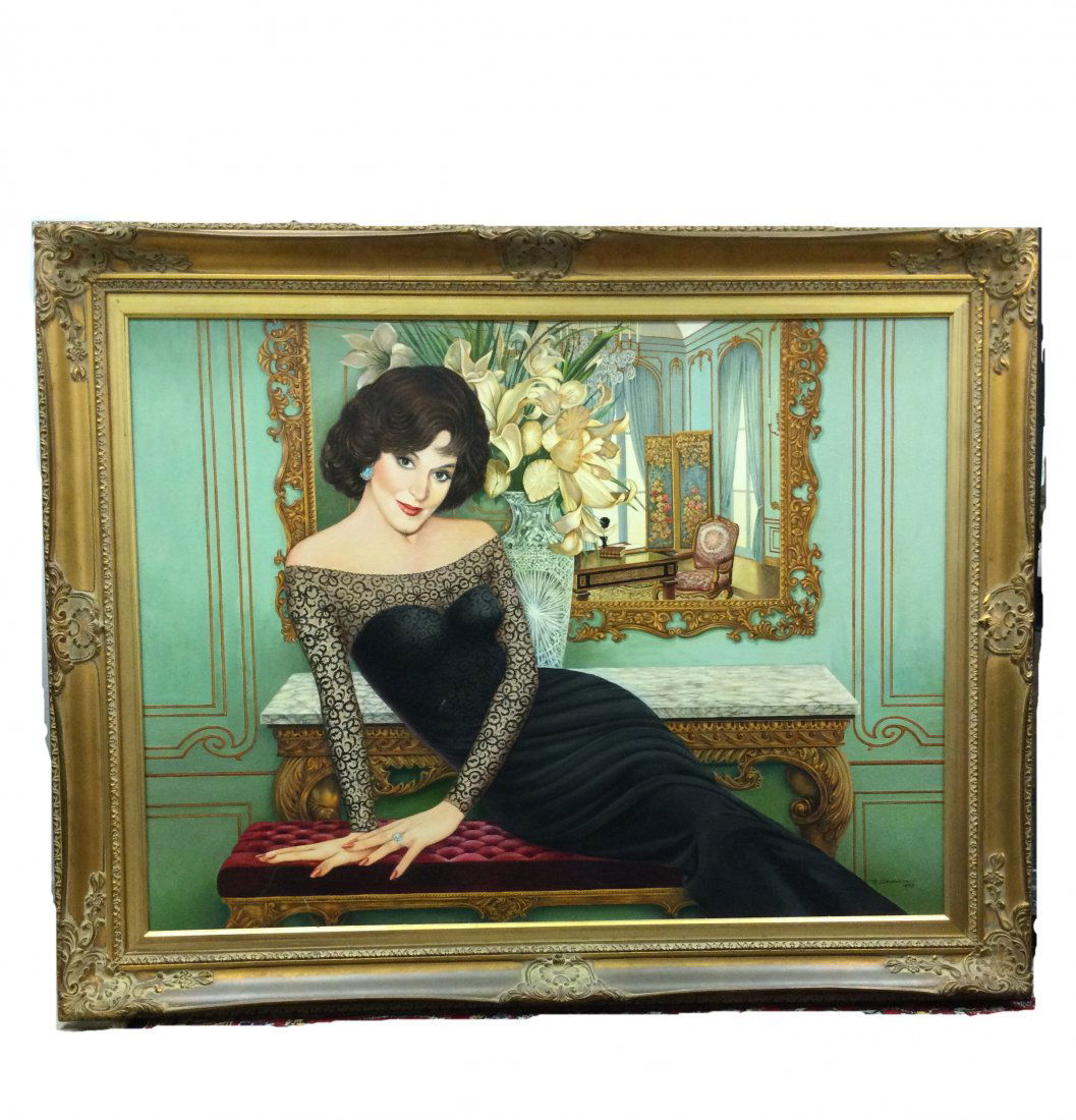 Portrait of Lady Oil on Canvas by Canovaca (Cuban) (1 of 4)