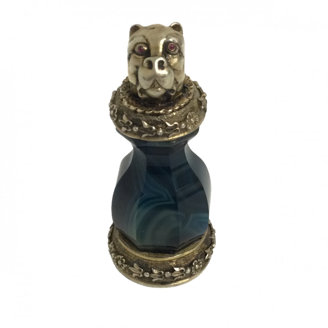 Russian Silver 88 Blue Agate Bulldog with Ruby Eyes (1 of 7)