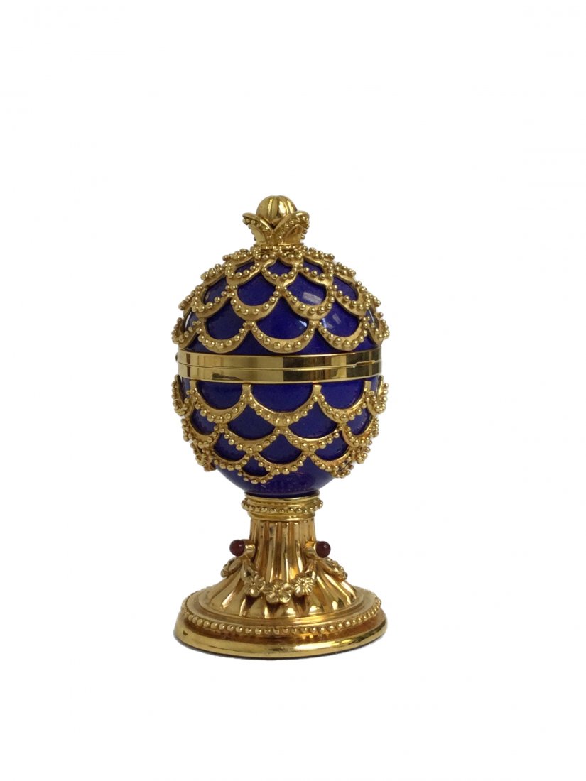 Faberge Cobalt Blue Egg Clock on Stand (1 of 9)