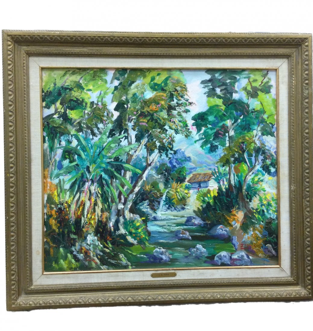 J.A. Mora (Venezuela) Oil on Canvas: Colorful Oil on Canvas by J.A. Mora (Venezuela). Measuring 20 Tall x 24 wide, frame 31.5 tall x 35.5 wide x 2 deep. Weight 6 pounds. Absolute Will not Ship, free pick up, free drop off at your preferr