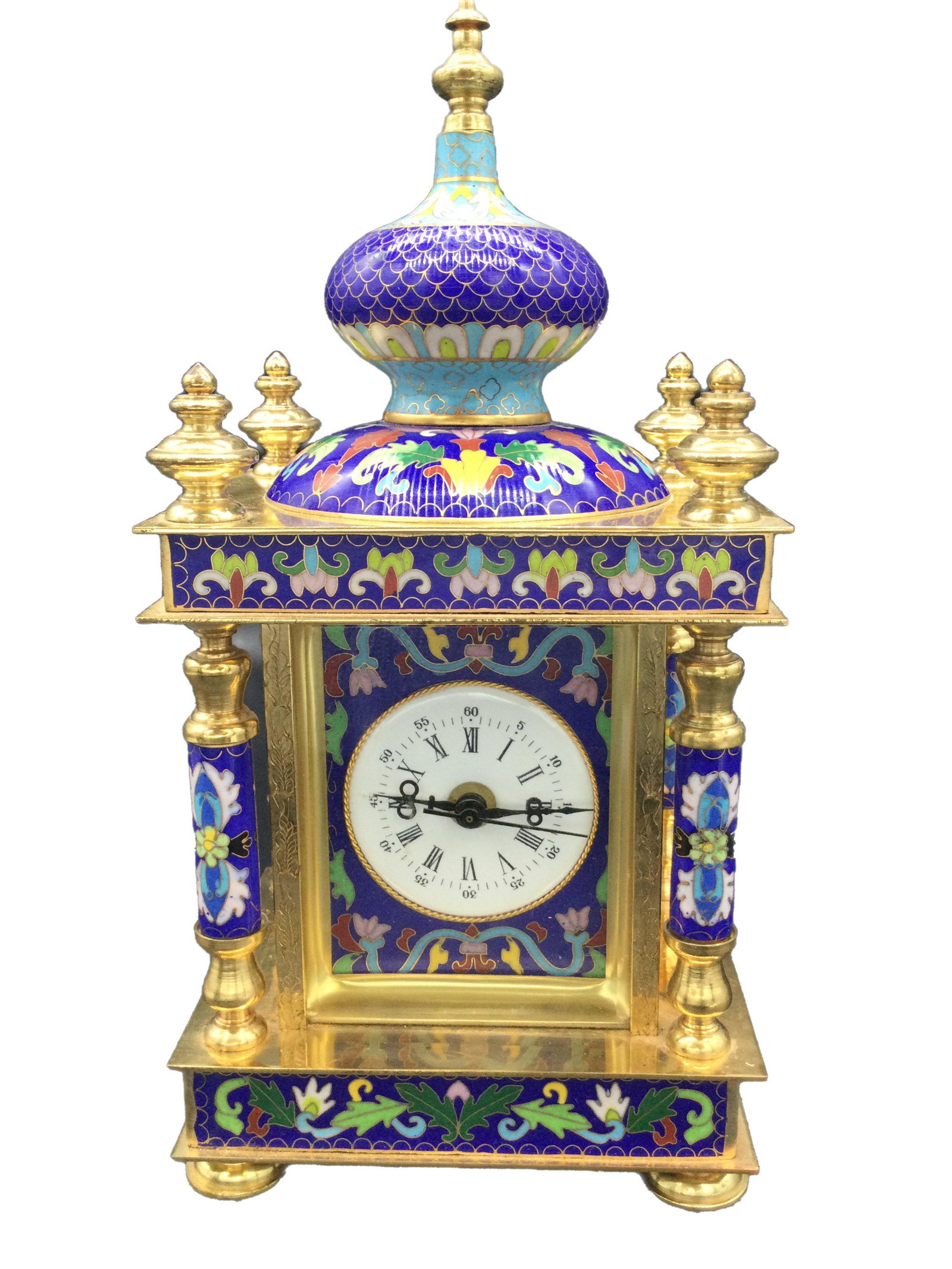 Chinese Cloisonne Clock: Chinese Cloisonne Enamel Quartz Clock. Measuring 12.25 tall x 5.75 wide x 4.5 deep. Weight 5.7 lbs. Shipping please contact your preferred provider or our provider; The UPS Store at (954) 454-1131. Yo