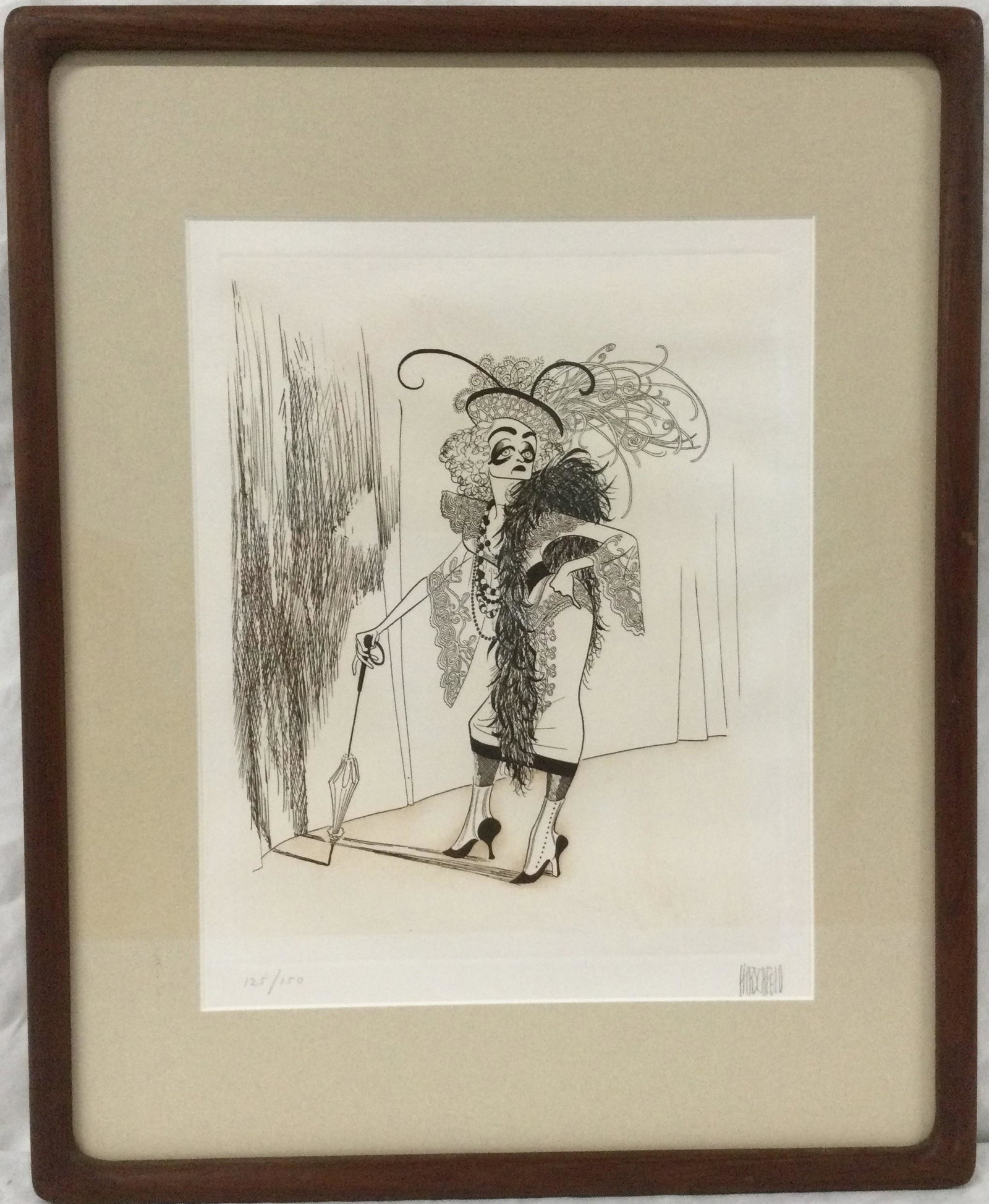 Albert Al Hirschfeld Etching of Bette Davis with COA: Albert Al Hirschfeld Etching of Bette Davis with COA, signed and numbered. Approx. size frame 21 T x 17 W, visible 13.75 Tall x 11 wide. For Shipping please contact your preferred provider or our prov