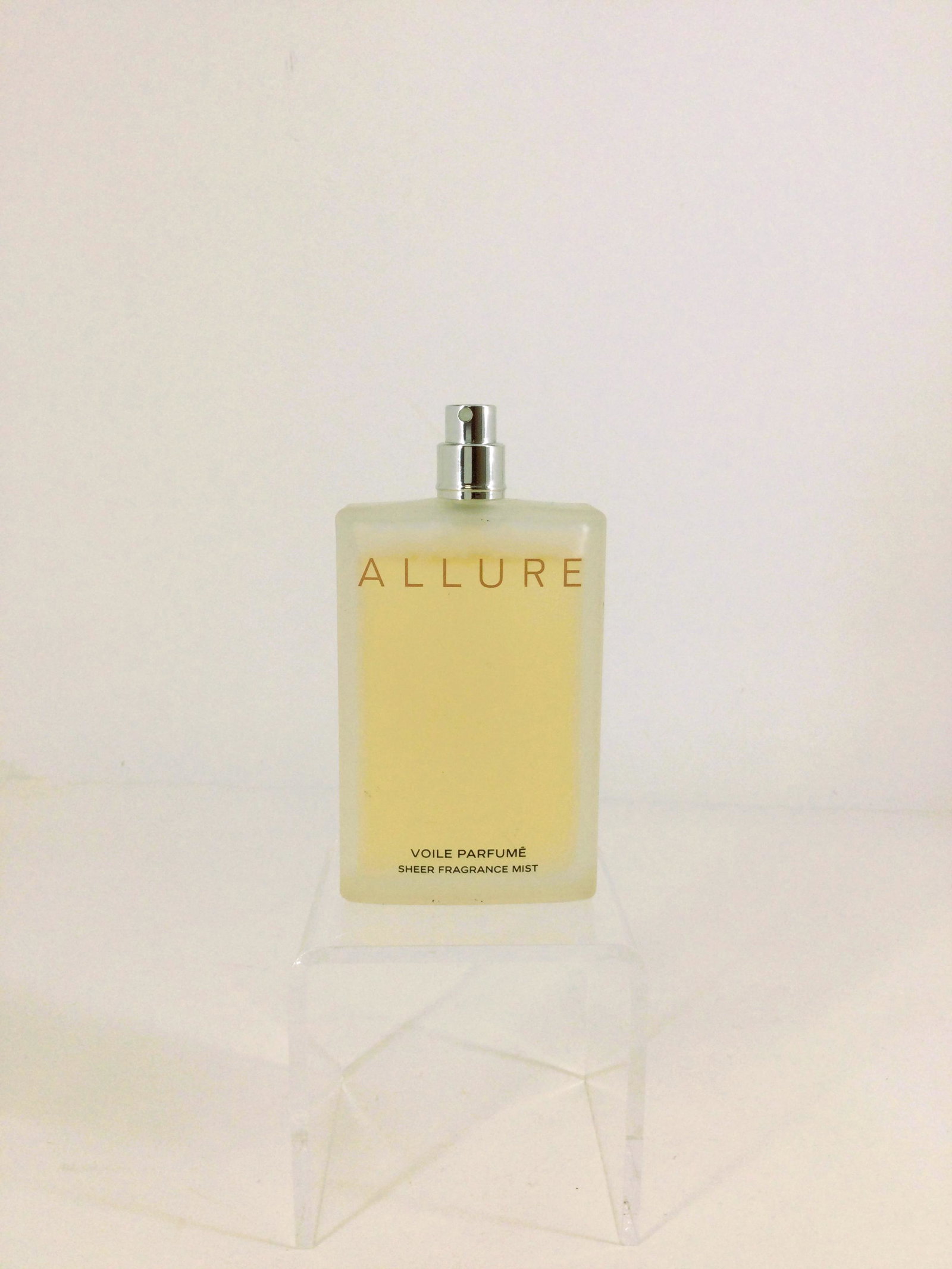 Allure Perfume by Chanel 3.2 Fl. Oz.: Allure Perfume by Chanel 3.2 fl. oz barely used. 95% full. Approx. size 5.25 inches tall x 2.5 wide x 1 deep. Approx. weight 10.7 oz. IMPORTANT: In House Shipping - NO international shipping.