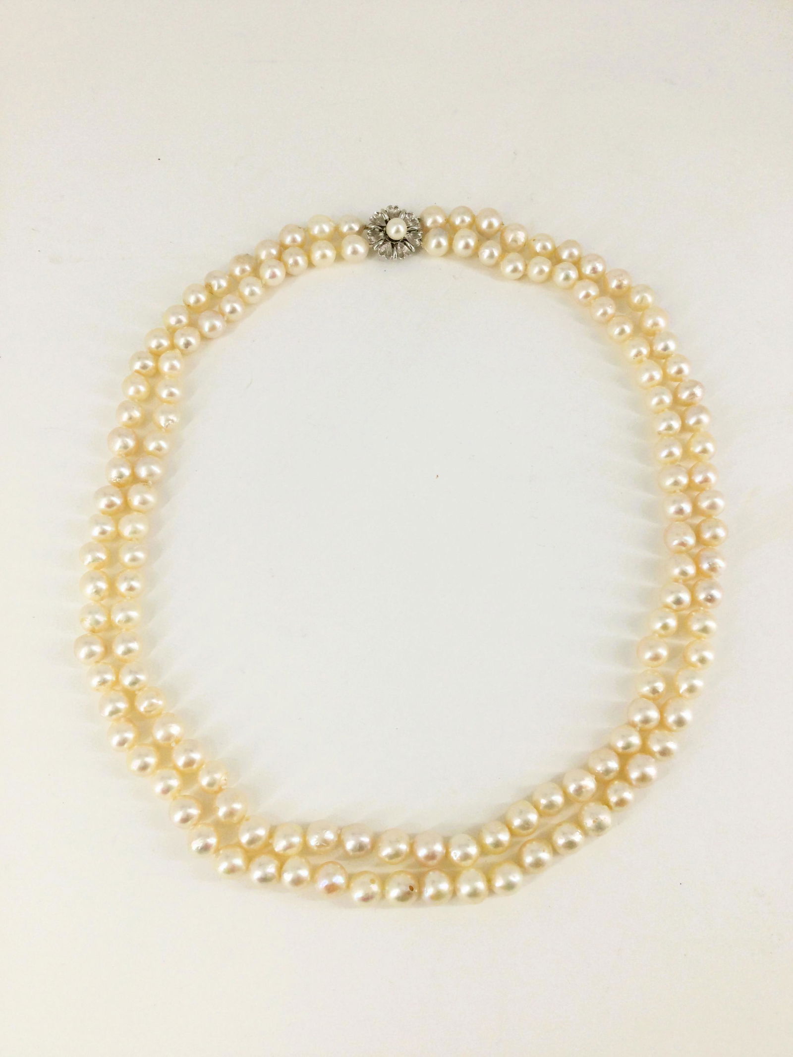 Double Row Pearl Necklace 14K Gold Closure (1 of 4)