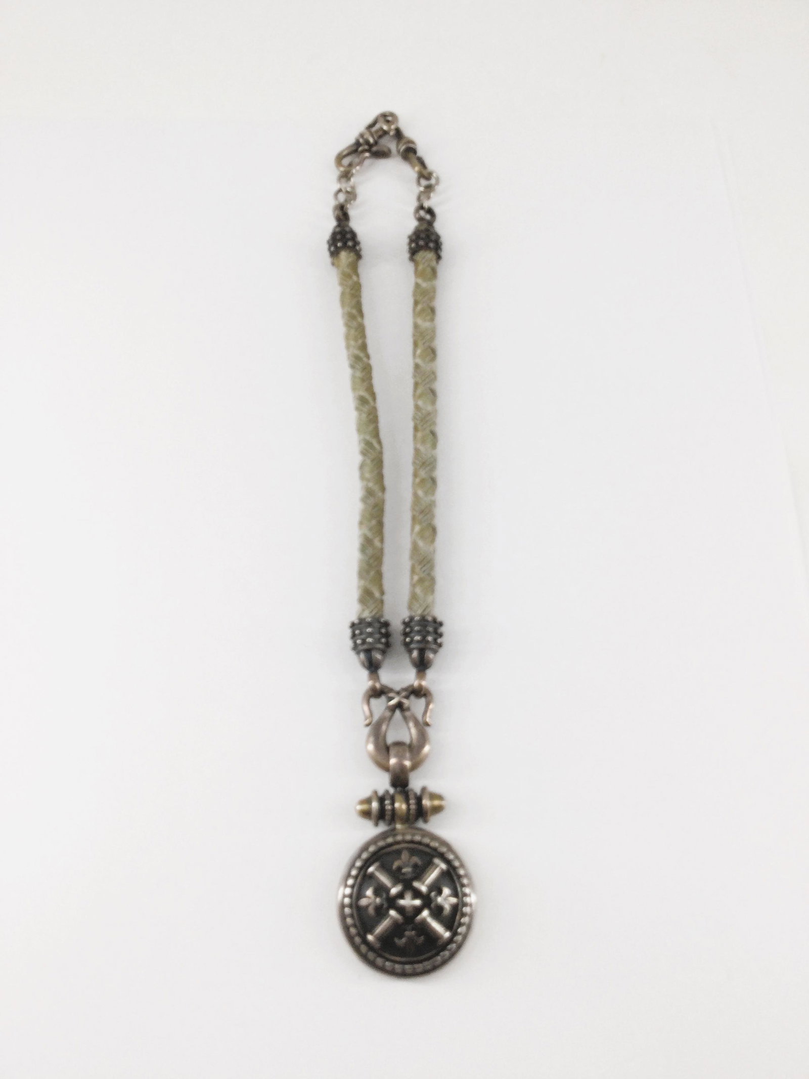 Ned Bowman Sterling Silver Choker/ Necklace: Ned Bowman choker/necklace with Pendant, Stamped as 925 BC Silver. 15 inches long, pendant drops 2.5" inches. Approx. weight 2.2 oz. IMPORTANT: In House Shipping.
