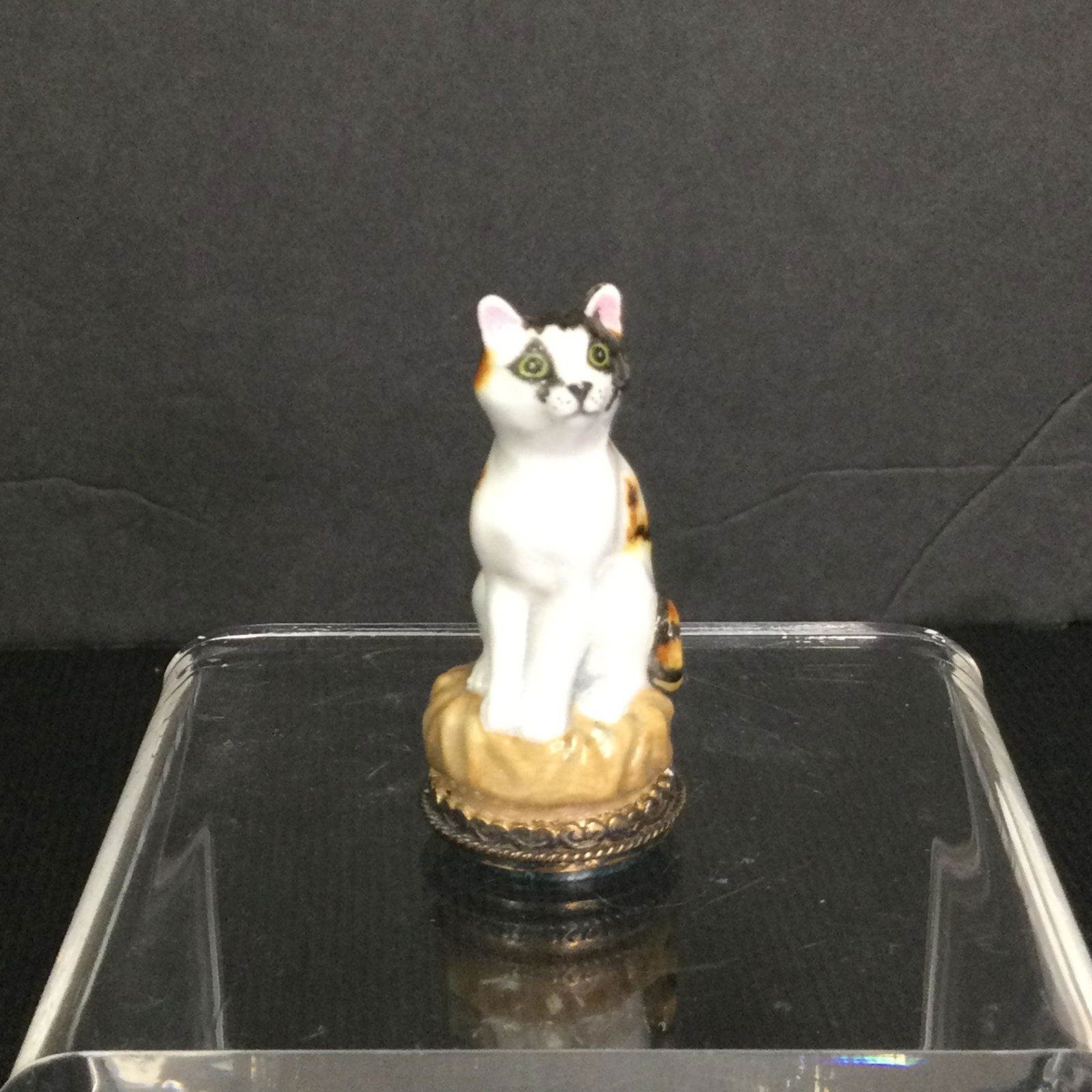 Halcyon Days Enamel Calico Cat Figural Stamper 925 Rim (1 of 6)