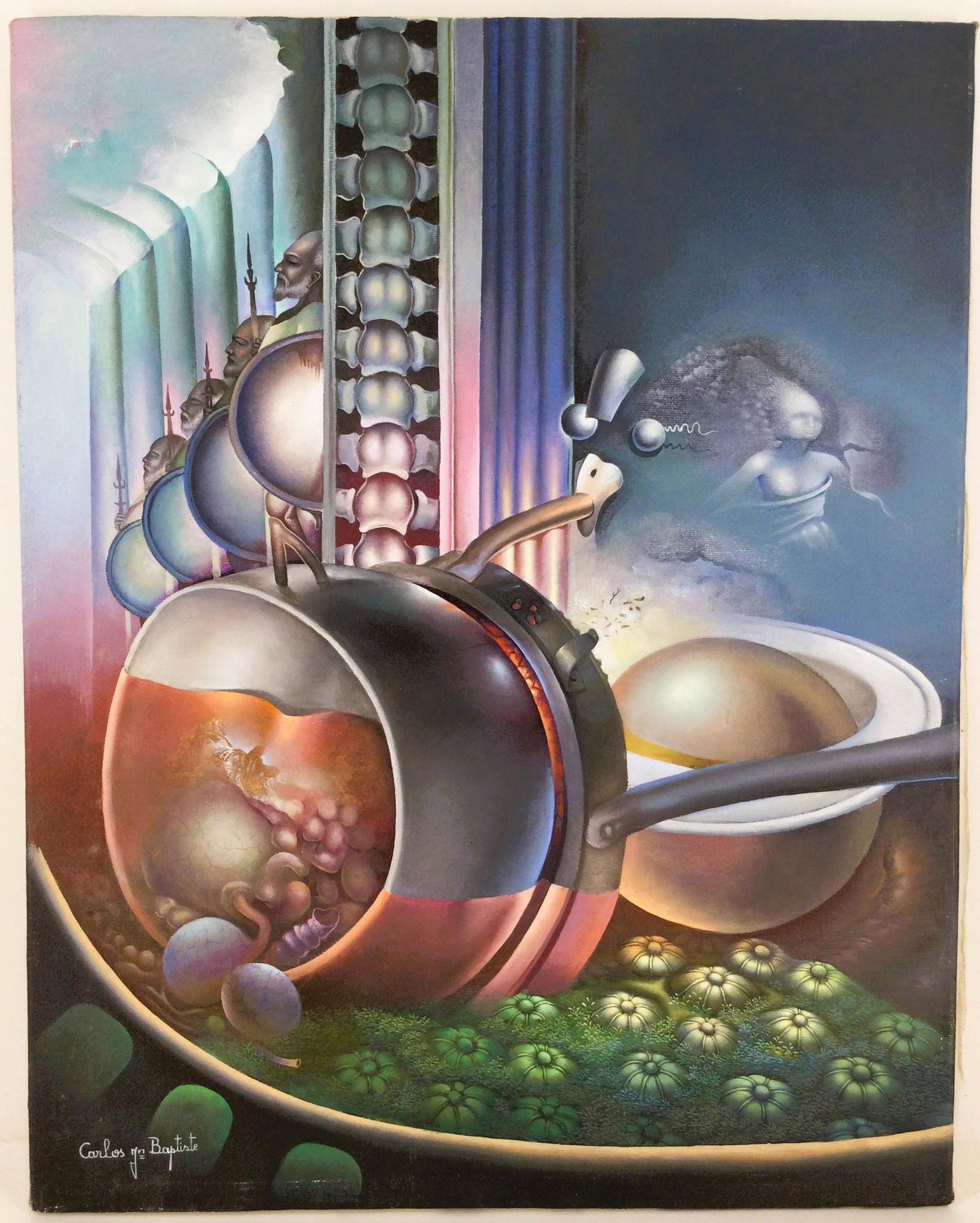 Oil on Canvas Surrealism Signed Carlos Jean Baptiste (1 of 5)