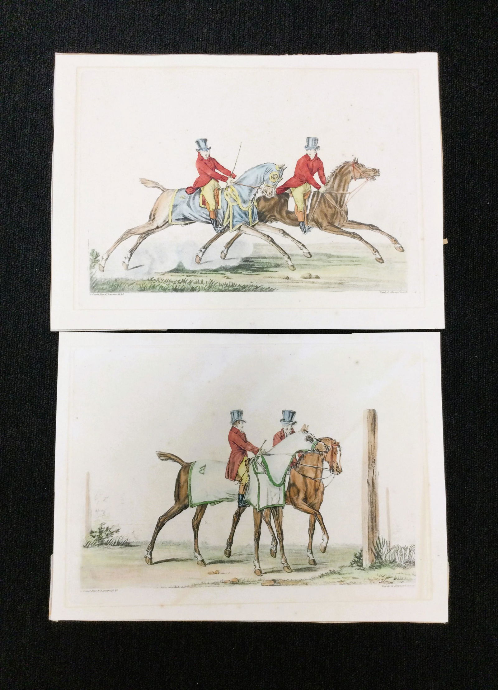 Set Of 2 French Colored Lithographs of Jockeys by Carle & Horace Vernet (1 of 11)