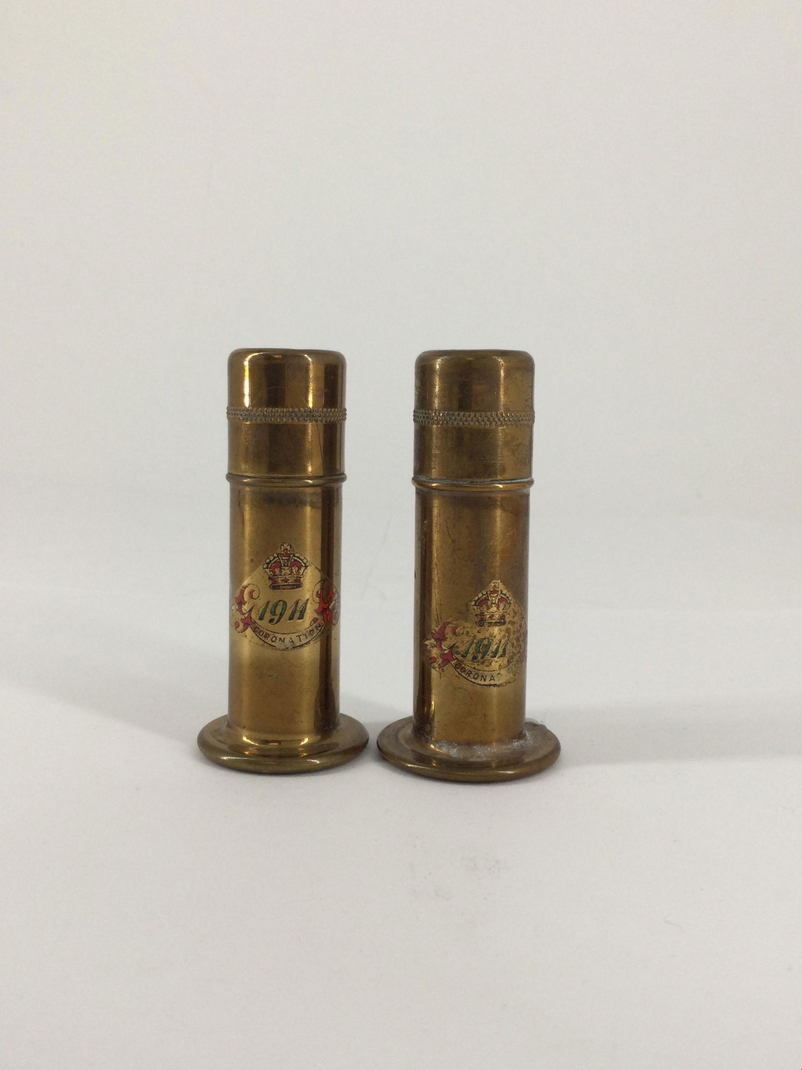 1911 George V Coronation Brass Salt & Pepper Shakers (1 of 7)