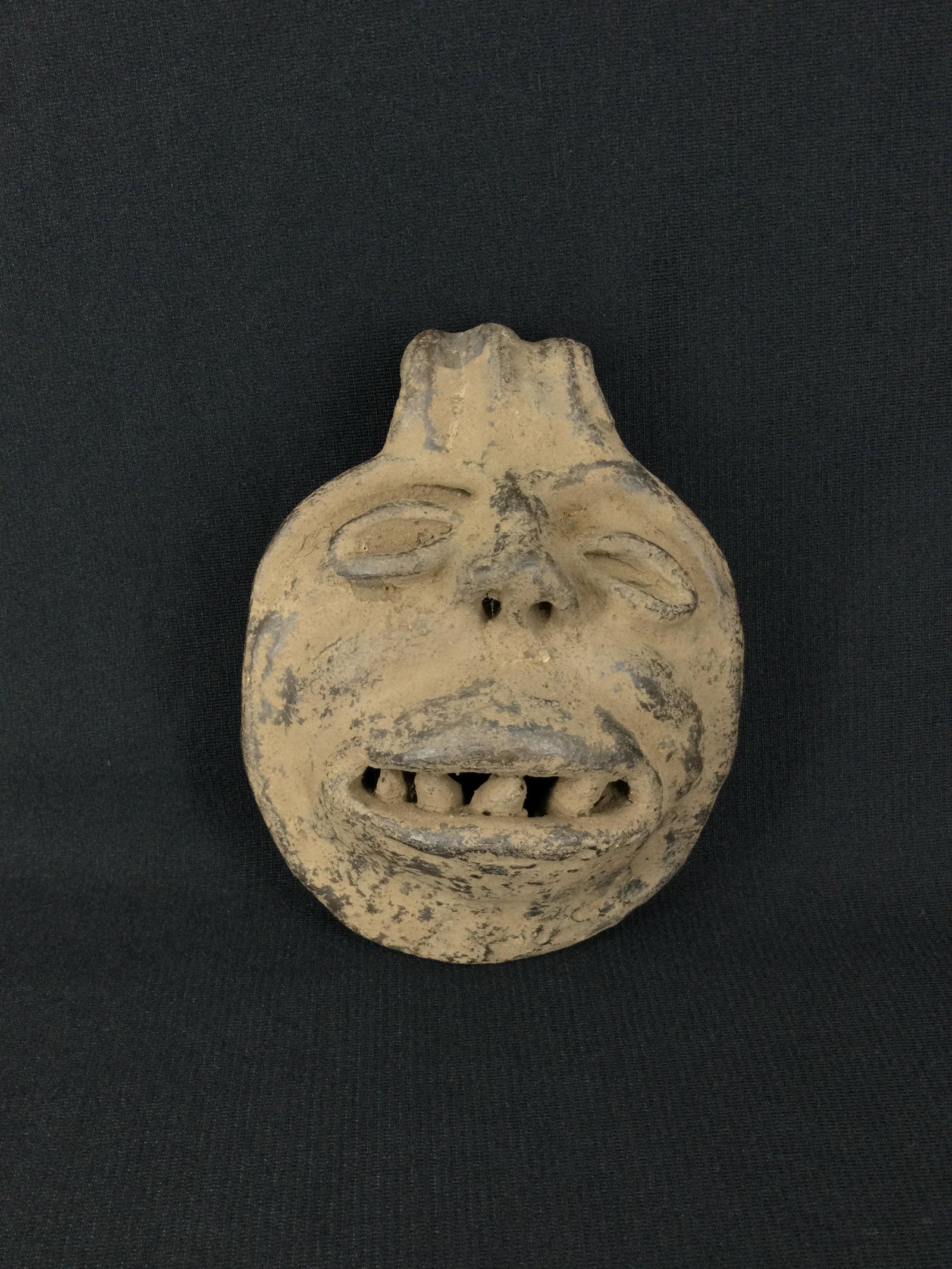 Pre-Colombian South American Clay Mask Reproduction: Pre-Colombian South American Clay Mask Reproduction. Approx. size 5.25 inches tall x 4.25 wide x 2.25 deep. Approx. weight 8 oz. IMPORTANT: NO In-House Shipping, Please read our shipping terms for pro