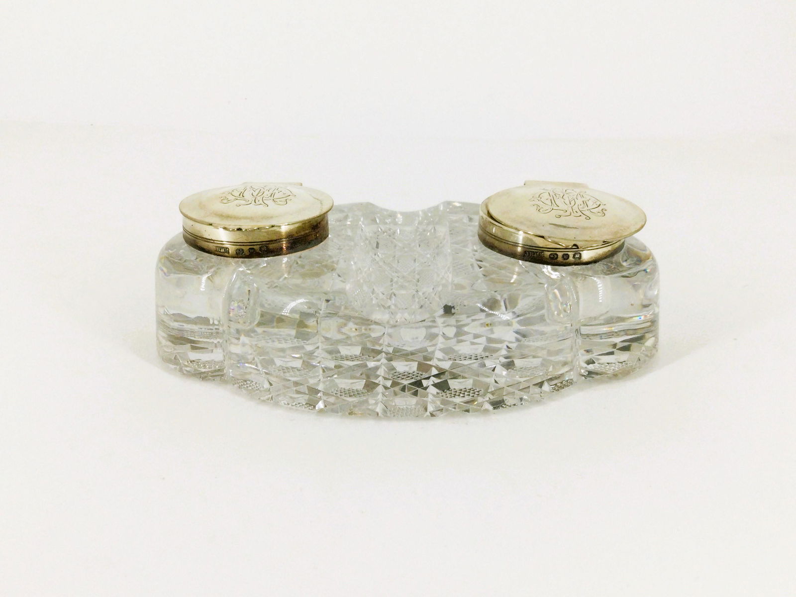 Antique English Sterling Silver & Glass Inkwell (1 of 11)