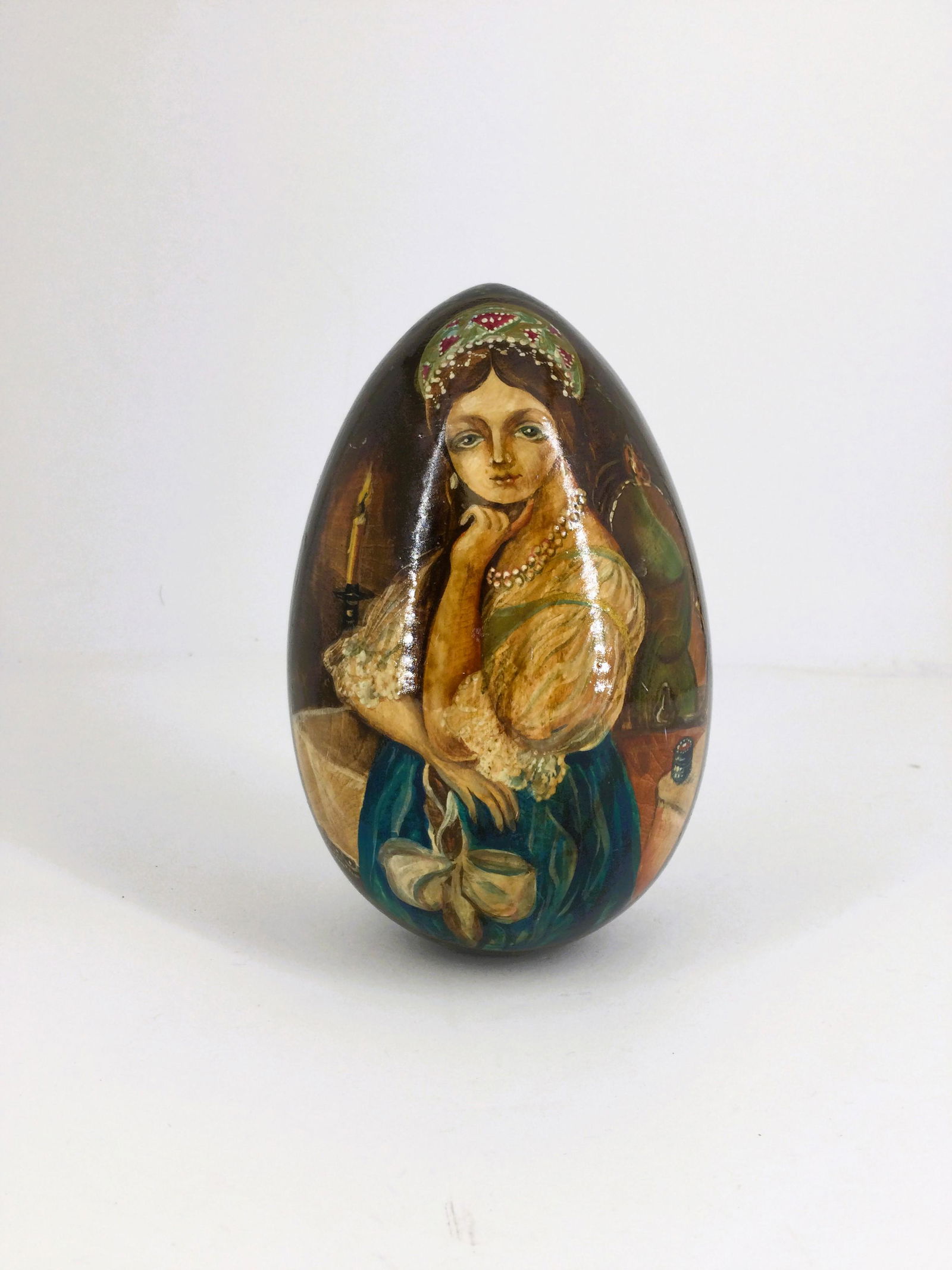 Antique Hand Painted Russian Wooden Egg (1 of 6)