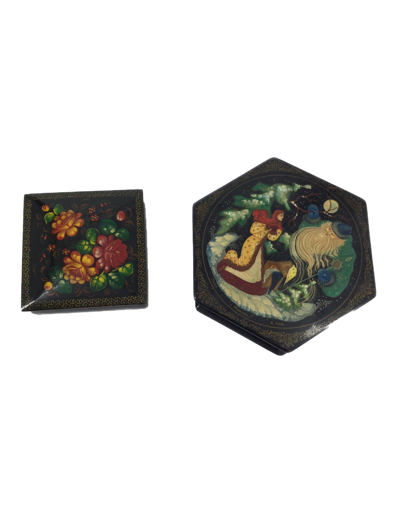 Pair of Russian Lacquer Boxes Handmade and Signed (1 of 4)