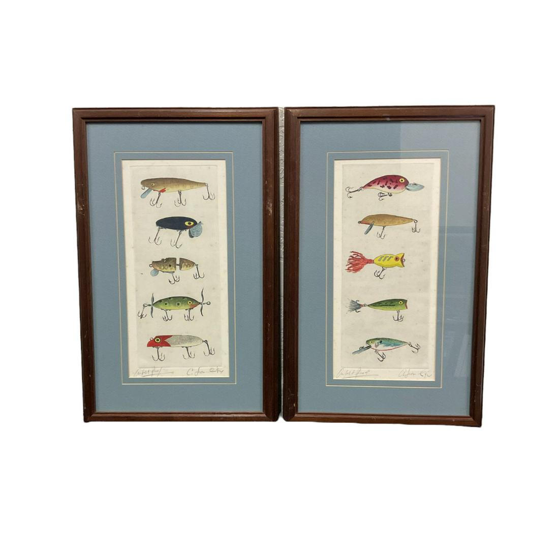 2 Charles Leonard Fishing Lures Watercolor Art Proofs Signed '94: 2 Charles Leonard Fishing Lures Watercolor Art Proofs Signed '94. Approx. size (frame) 20 inches tall x 13.5 wide (art)14 tall 6 wide. IMPORTANT: NO In-House Shipping, Please read our shipping terms f