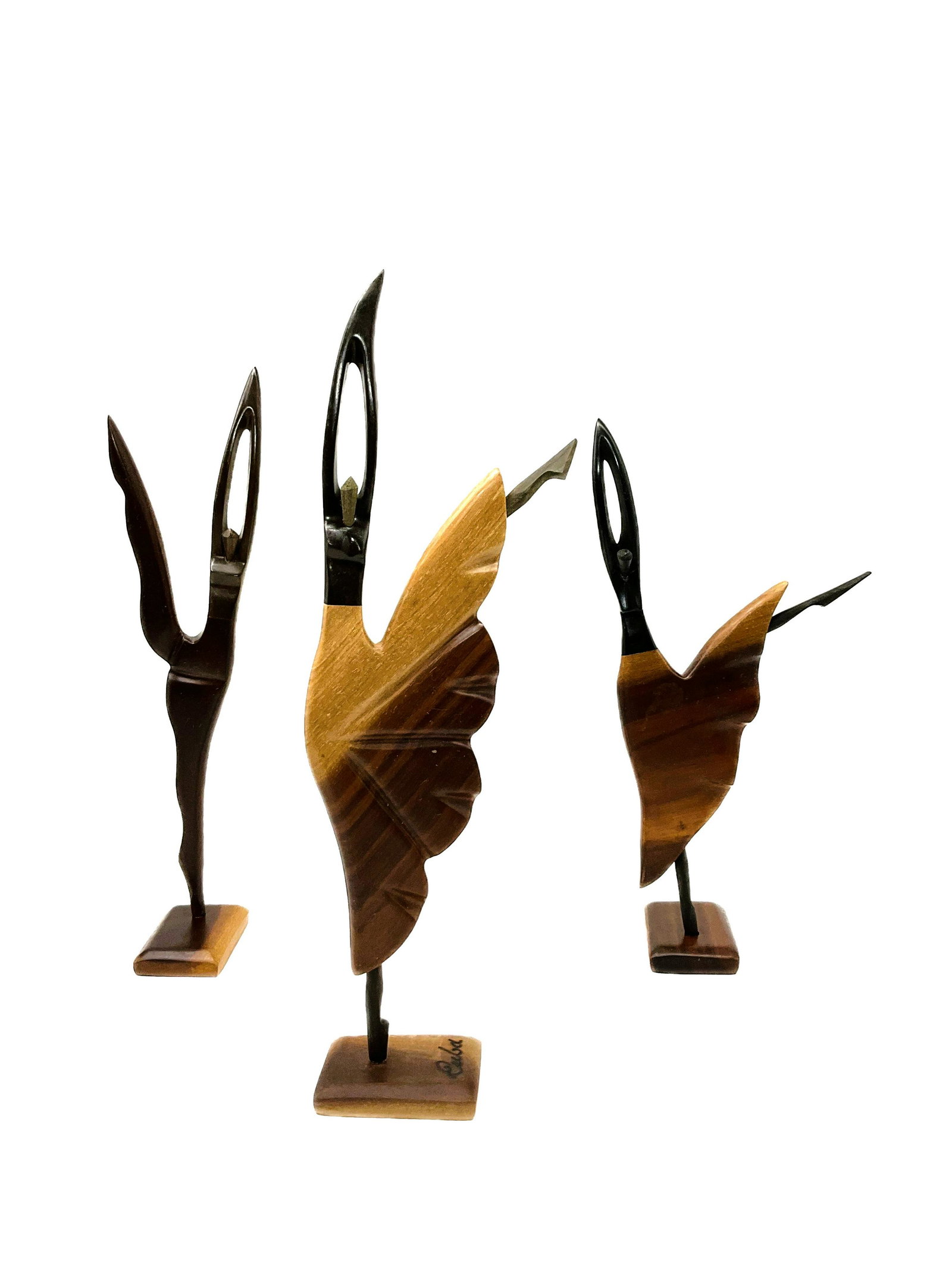 Vintage Set of 3 Wood Carved Ballerinas Made In Cuba: Vintage Set of 3 Wood Carved Ballerinas Made In Cuba. Approx. size 11.5 inches tall x 5 wide x 1.5 deep. Approx. weight 9.5 oz. IMPORTANT: NO In-House Shipping, Please read our shipping terms for prov