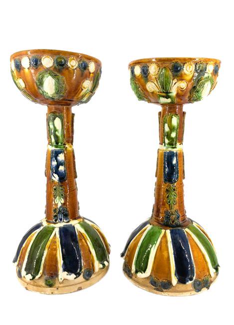 Pair of Large Majolica Candle Stick Holders (1 of 6)