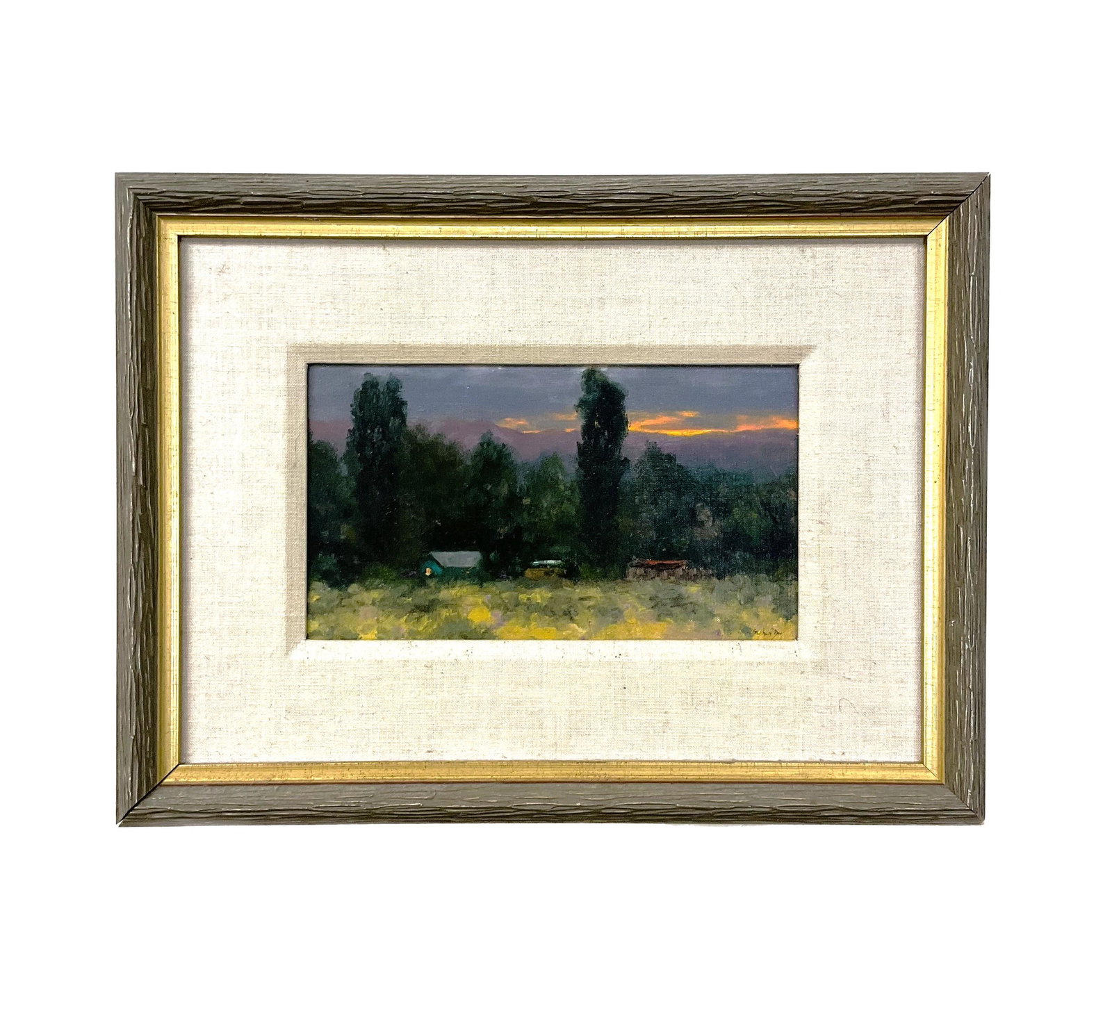 Signed Stephen Day (American) 1997 - High Valley Sunrise - Oil on Canvas: Signed Stephen Day (American) 1997 'High Valley Sunrise' Oil on Canvas. Approx. size (frame) 15 inches tall x 20.5 wide (art) 6.5 tall x 12 wide. IMPORTANT: NO In-House Shipping, Please read our shipp