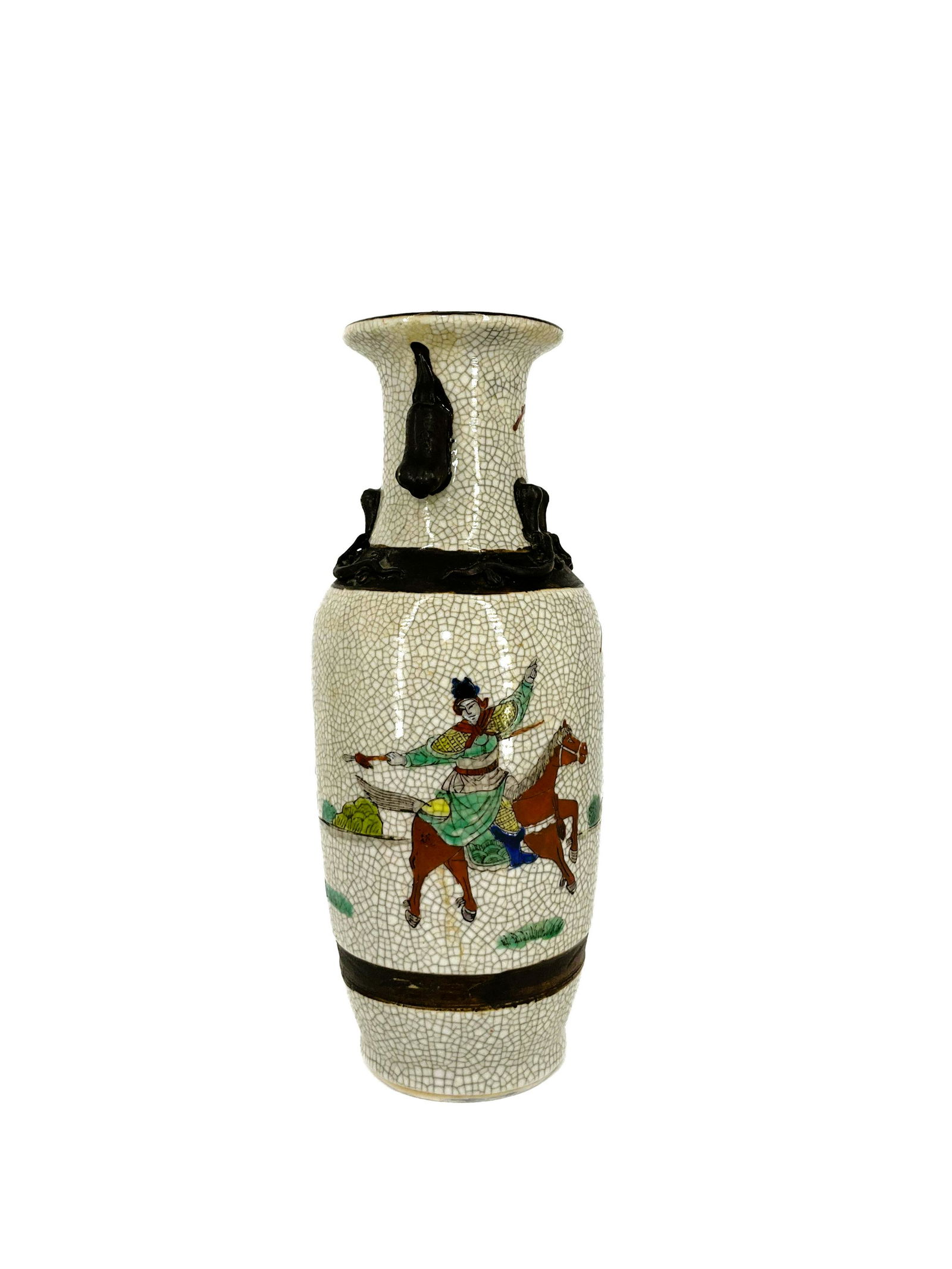 Asian Ceramic Hand Painted Vase Depicting a Warrior Signed (1 of 8)
