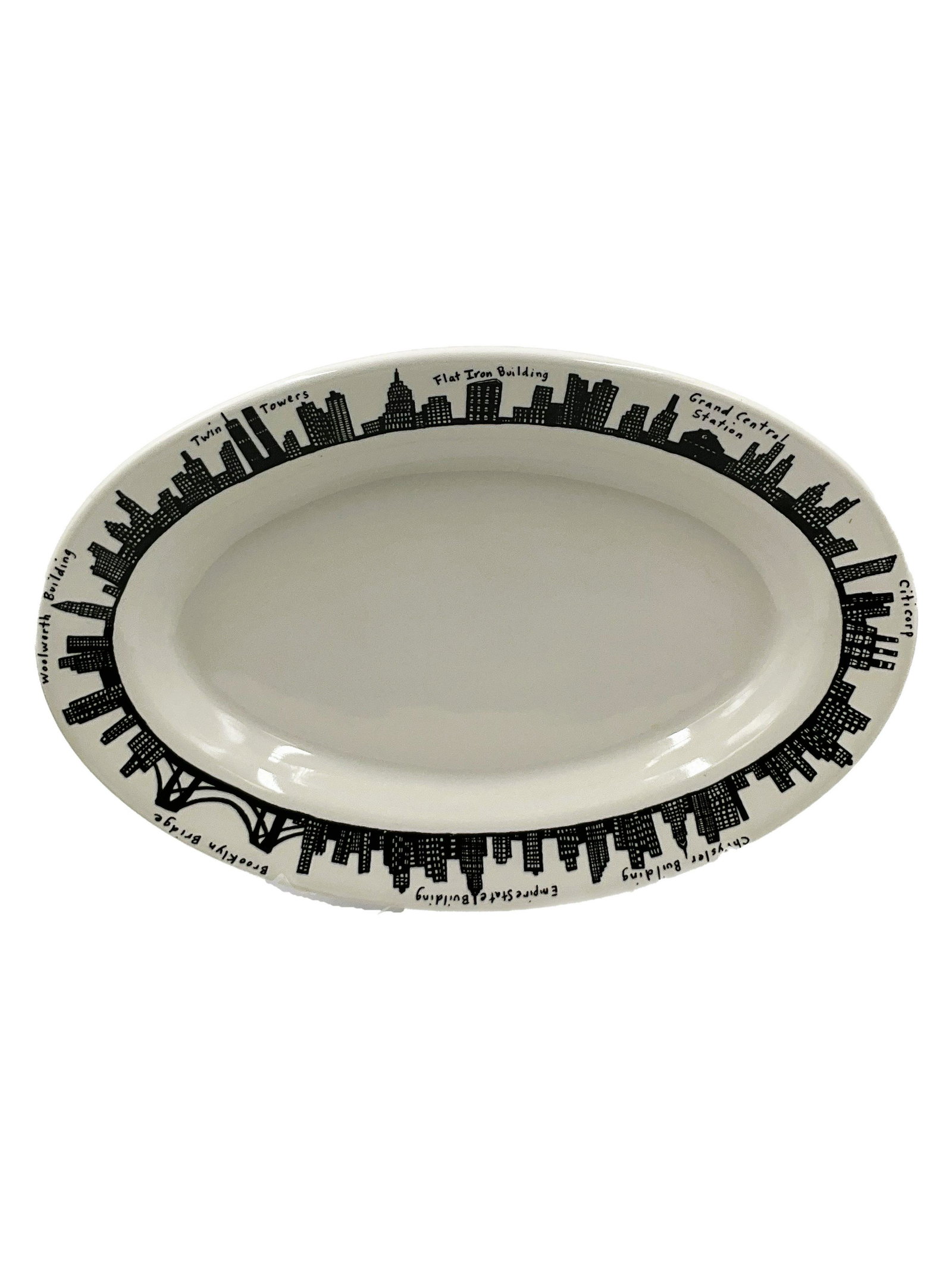 Oval Serving Platter New York Skyline by FISHS EDDY: Oval Serving PlatterNew York Skylineby FISHS EDDY. Approx. size 1.5 inches tall x 13.5 wide x 9 deep. Approx. weight 2 lbs. 10.6 oz. IMPORTANT: NO In-House Shipping, Please read our shipping terms for