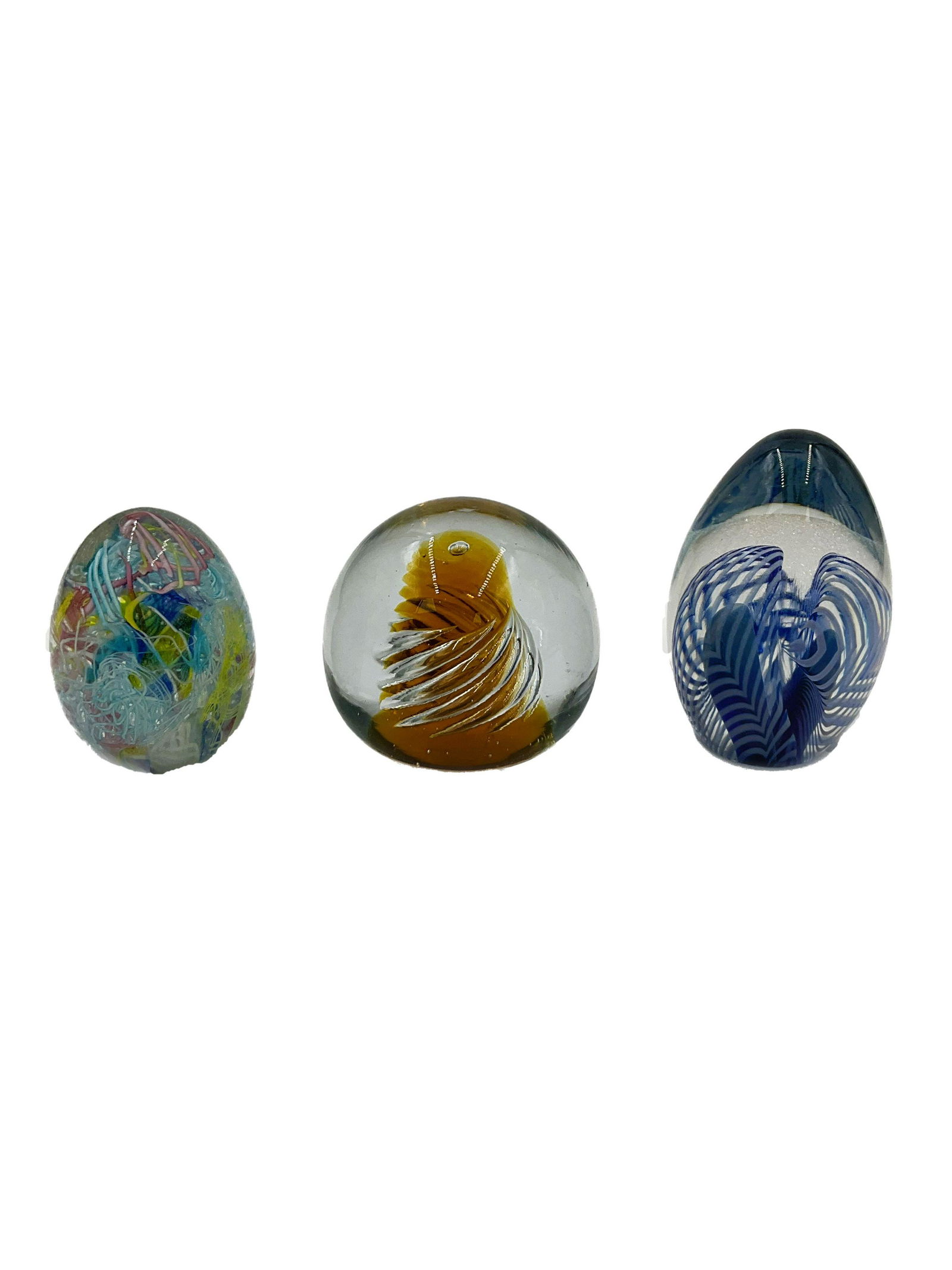 Lot of 3 Studio Art Glass Paperweights - 1 Signed Eickholt (American) 1988 (1 of 3)