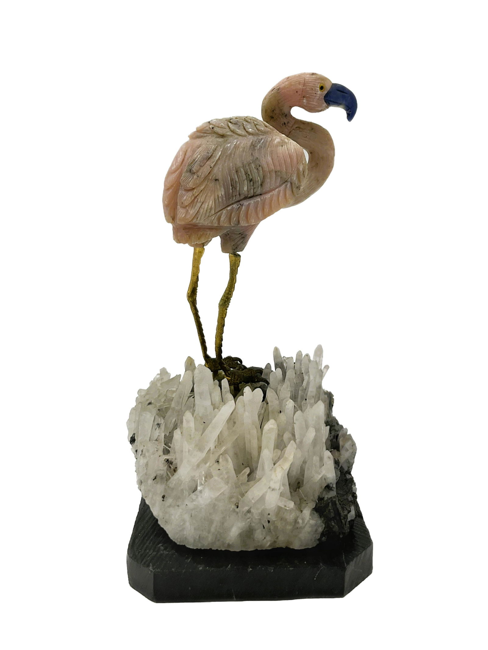 Tall Unusual Rose Quartz Carved Flamingo clear Quartz Base (1 of 5)
