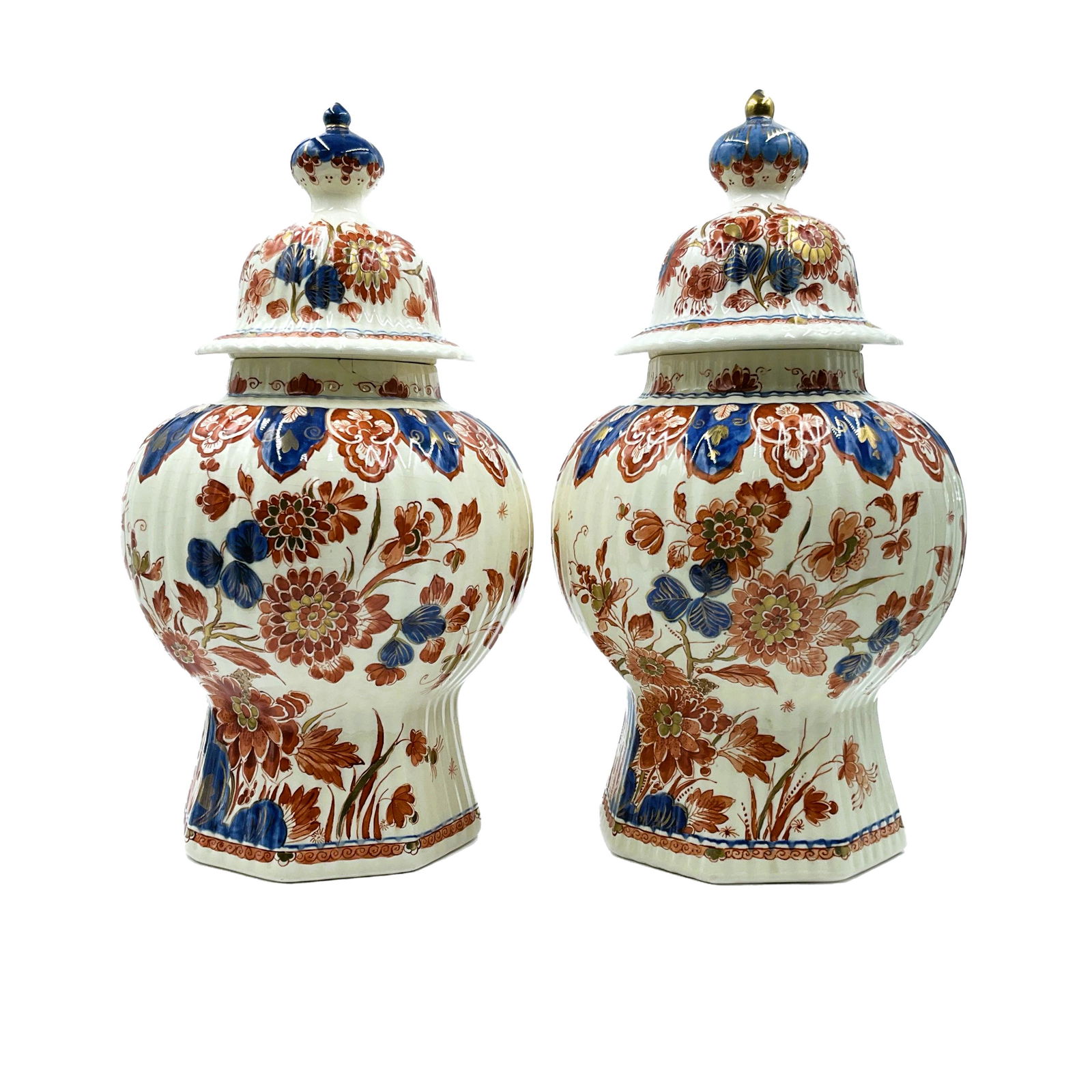 Pair of Royal Delft Pijnacker Hand Painted Imari Porcelain Lidded Jars (1 of 8)