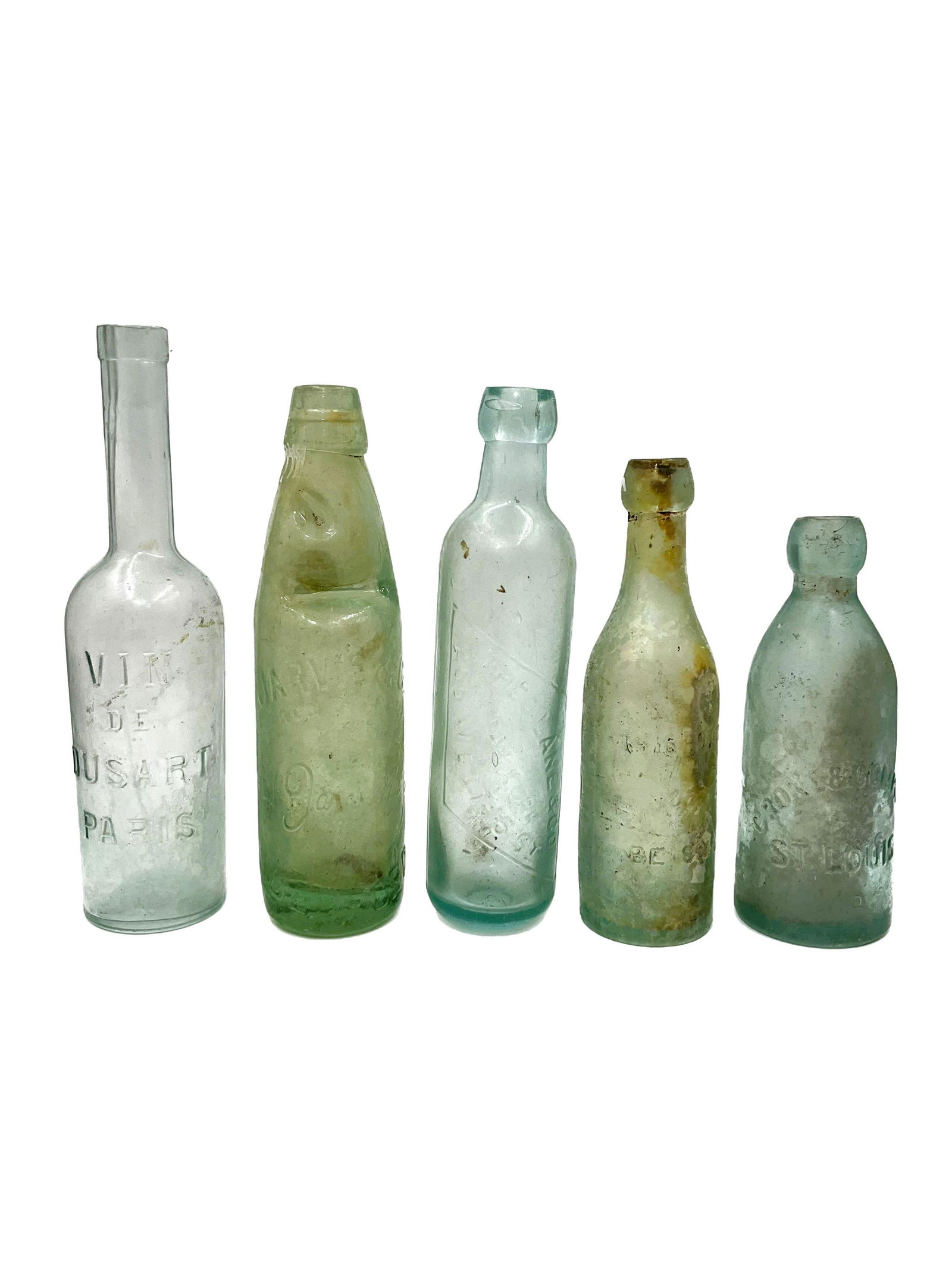 Lot of 5 Antique Blue Tinted Glass Bottles And a Blue Glass Hemingray No. 9 Insulator - sol (1 of 5)