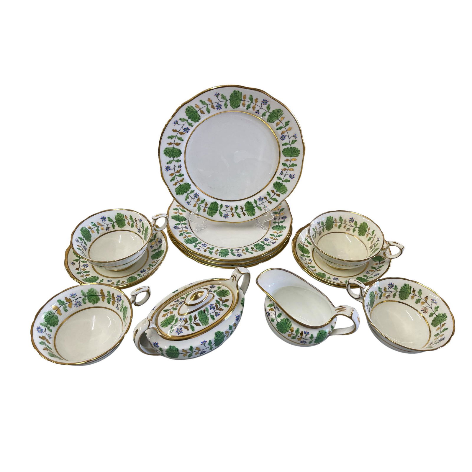 Vintage Hammersley and Co. Tea Set PALMETTO/#1047: Vintage Hammersley and Co. Bone China Made in England Tea set. This 14 piece set pattern is called Palmetto 1047. 4 - tea cups, 4 - saucers, 4 - 8 inch plates, 1 - creamer, 1 - sugar bowl. Approx. wei