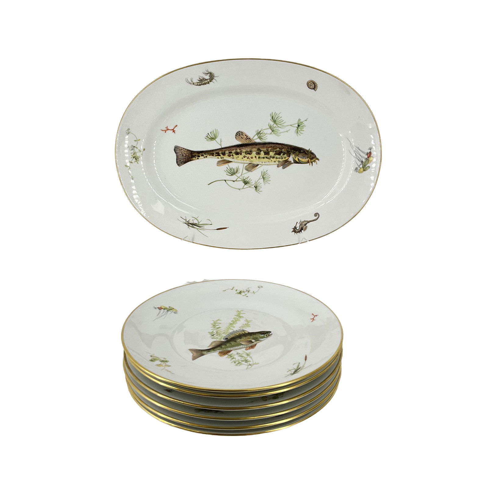 Set of 6 Richard Ginori Fish Plates & an Oval Platter, (1 of 5)