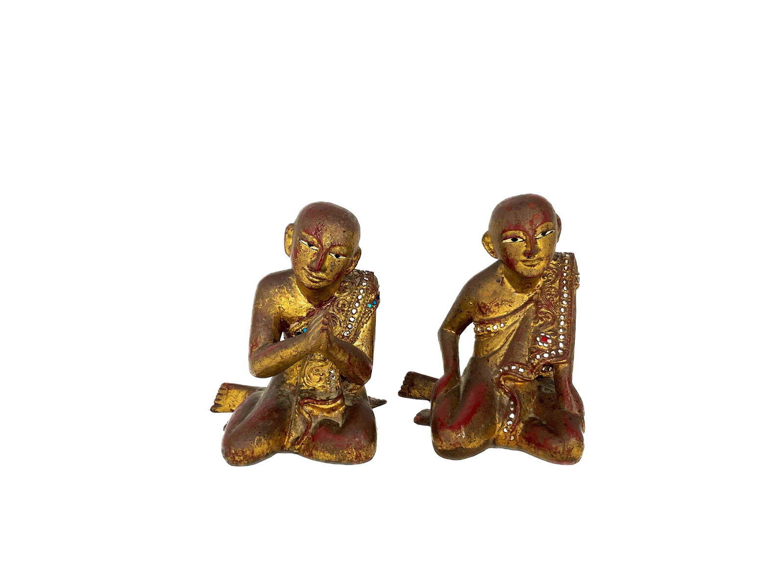 Antique Pair of Wooden Hand Carved Burmese Monk Statues (1 of 7)