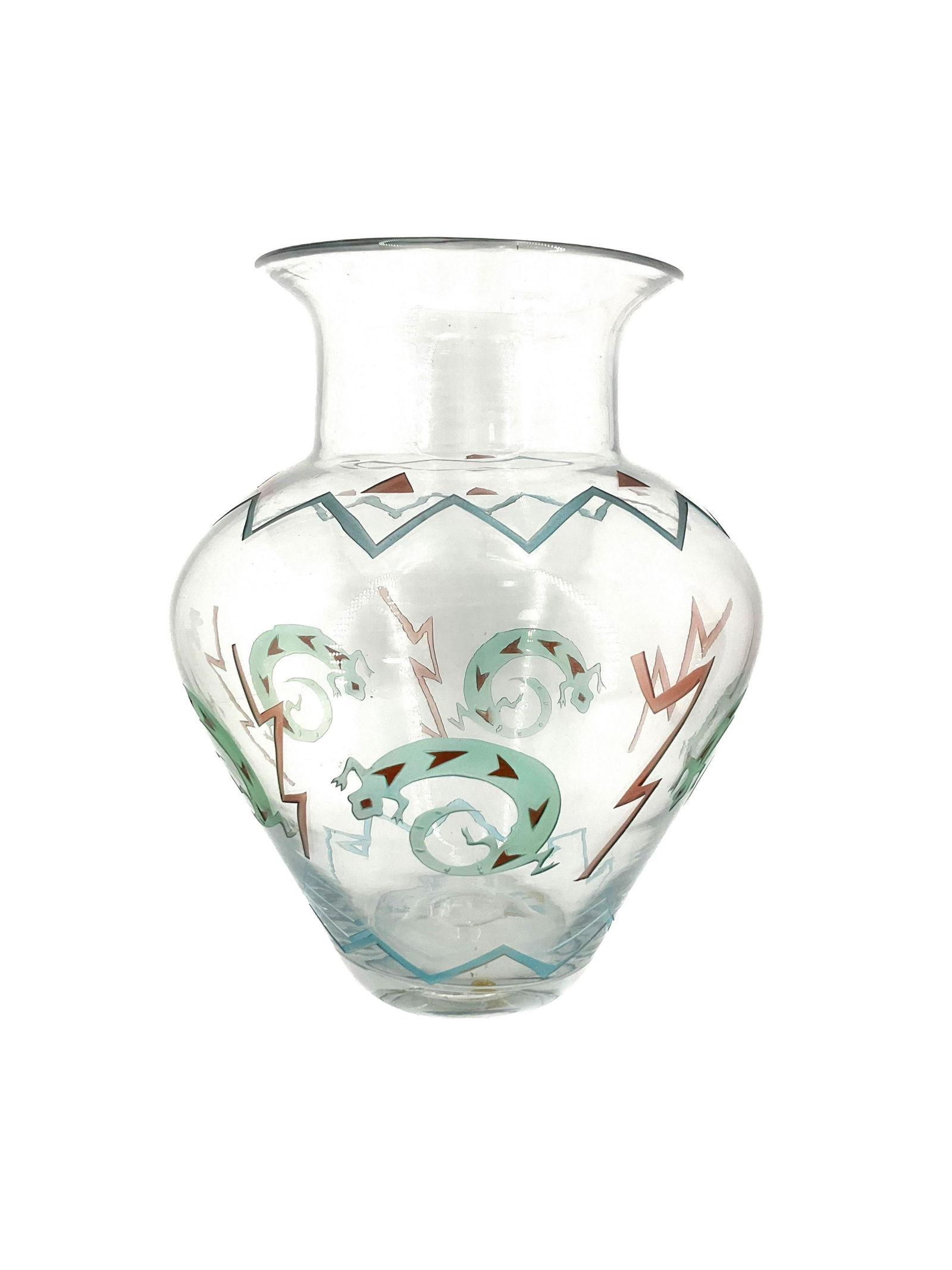 1988 San Soucie Southwestern Decorated Salamander Etched Glass Vase (1 of 7)