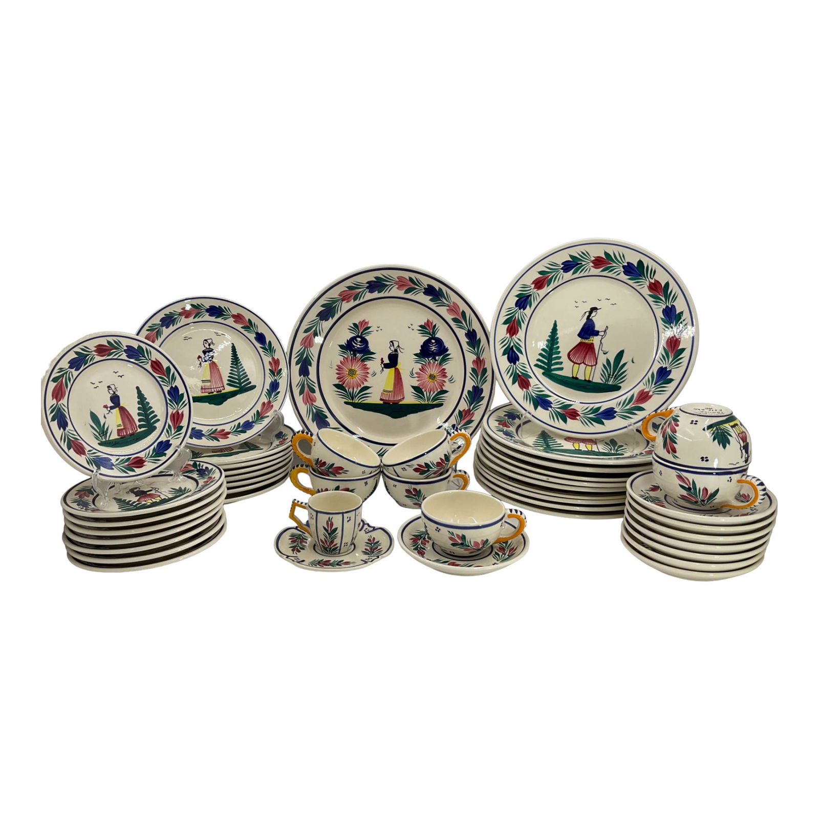 Lot of 44 pc.  Henriot Quimper French Ceramic Dinnerware (1 of 7)