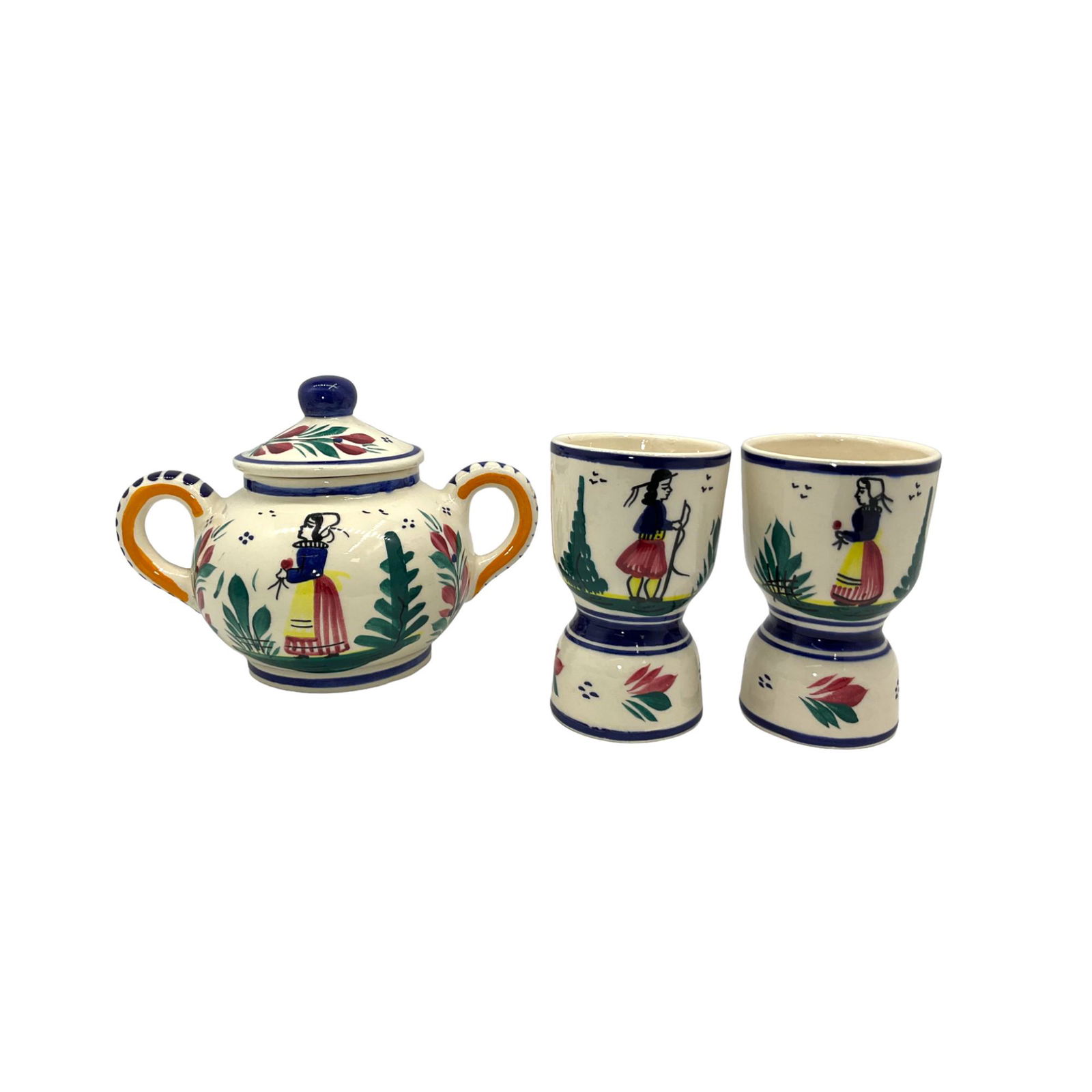 Lot of 3 Henriot Quimper French Ceramic Pot and 2 Cups (1 of 6)
