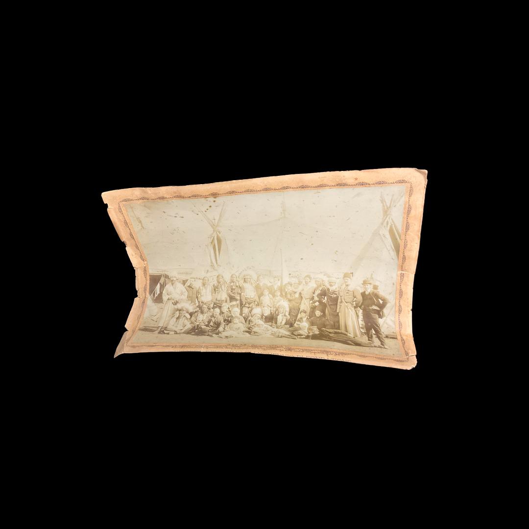 1906 Photograph of the Buffalo Bill Bologna Cast Inscribed: This 1906 photo is inscribed on the bottom and depicts the Bulogna cast including numerous Souix Tribe members, inscribed as purchased in 1968. On that back it is noted to have been purchased in 1968 