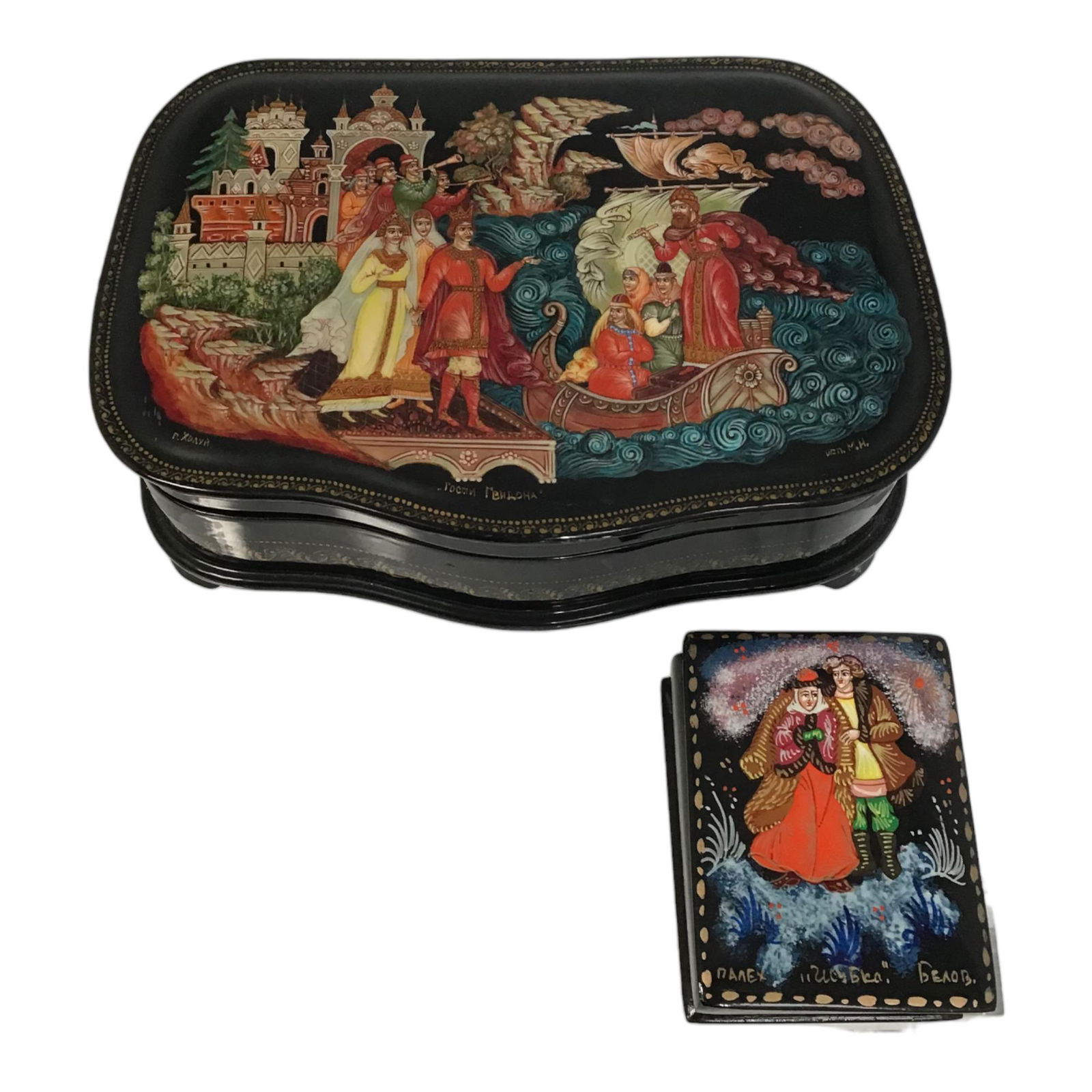 Pair of Signed Russian Lacquer Boxes (1 of 12)