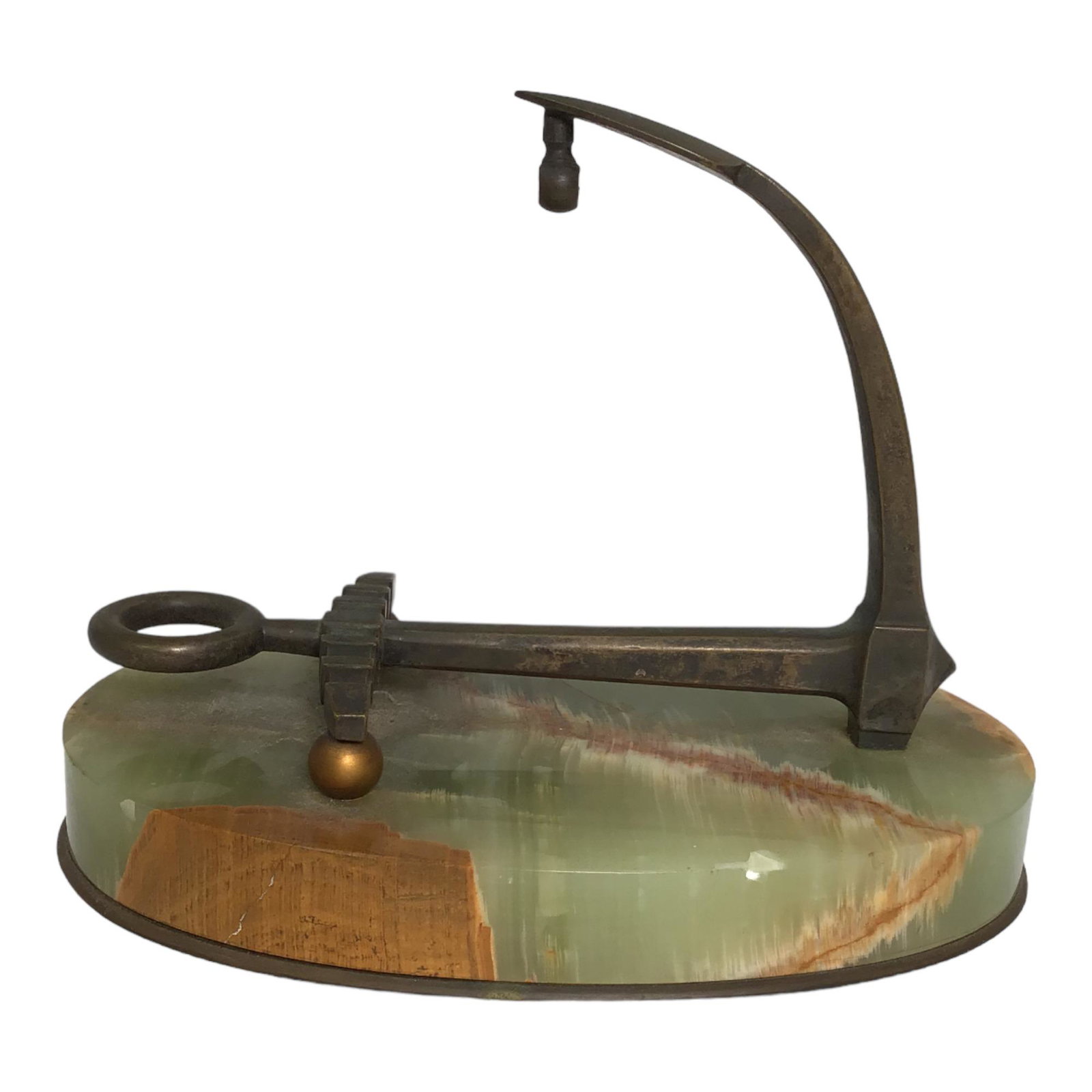 Figural Pocket Watch Stand, Brass and Green Onyx: Nautical Themed, Brass Anchor & Green Onyx Base Pocket Watch Stand. IMPORTANT: NO In-House Shipping, Please read our shipping terms for provider.